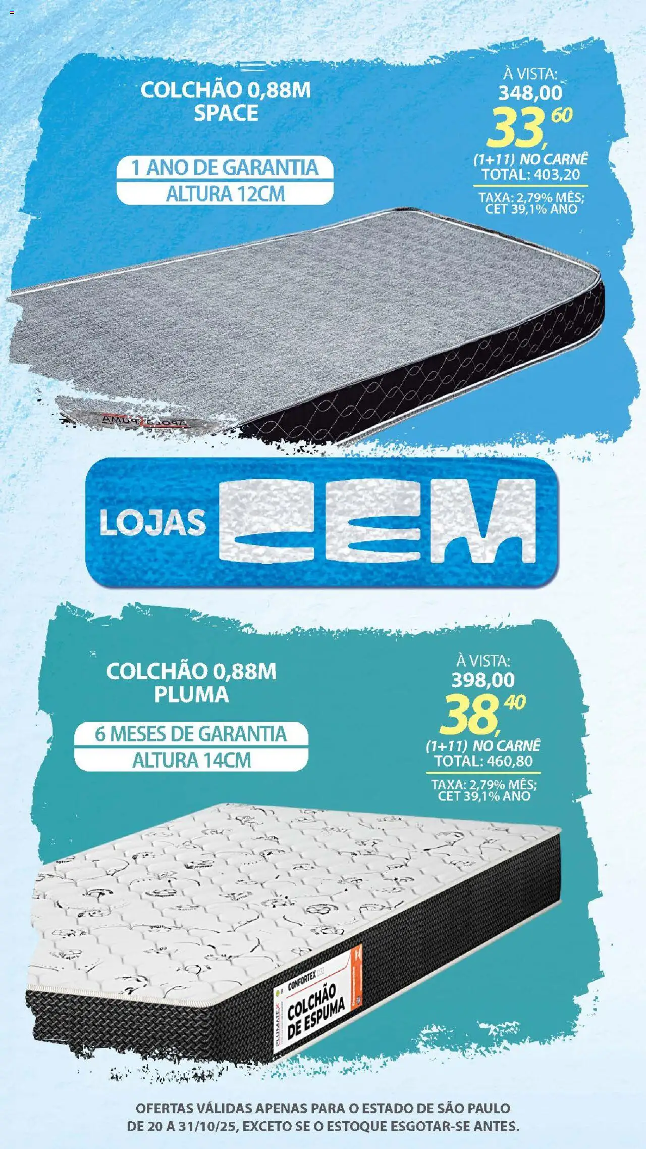 Lojas Cem Folheto - válido de 20.10.2025 | Página: 99 | Produtos: Colchão, Carne