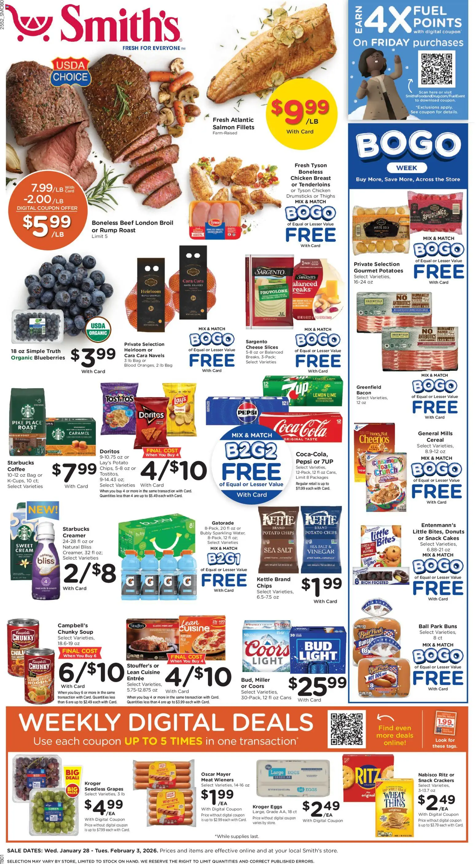 Smith's Weekly Ad - ID - valid from 28.01.2026 | Page: 1 | Products: Milk, Chocolate, Beef, Potatoes