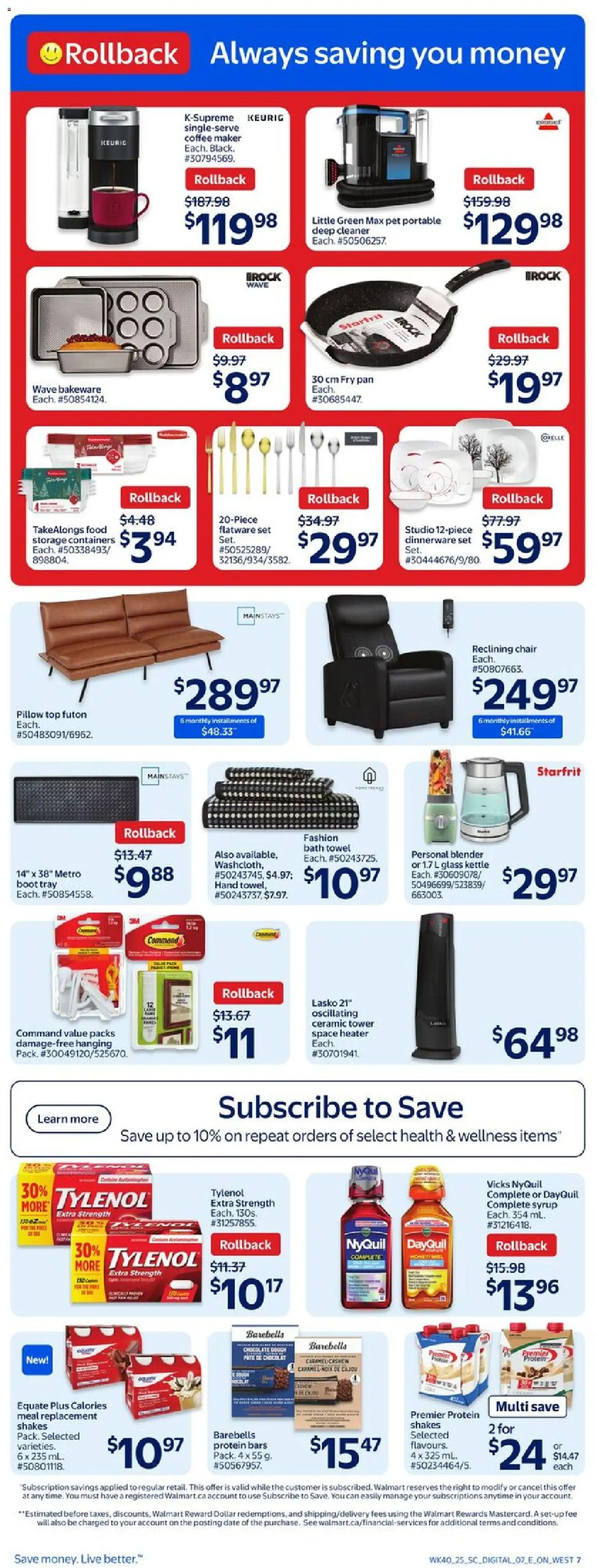 Walmart flyer valid from 30.10.2025 | Page: 10 | Products: Coffee maker, Kettle, Pillow, Chair