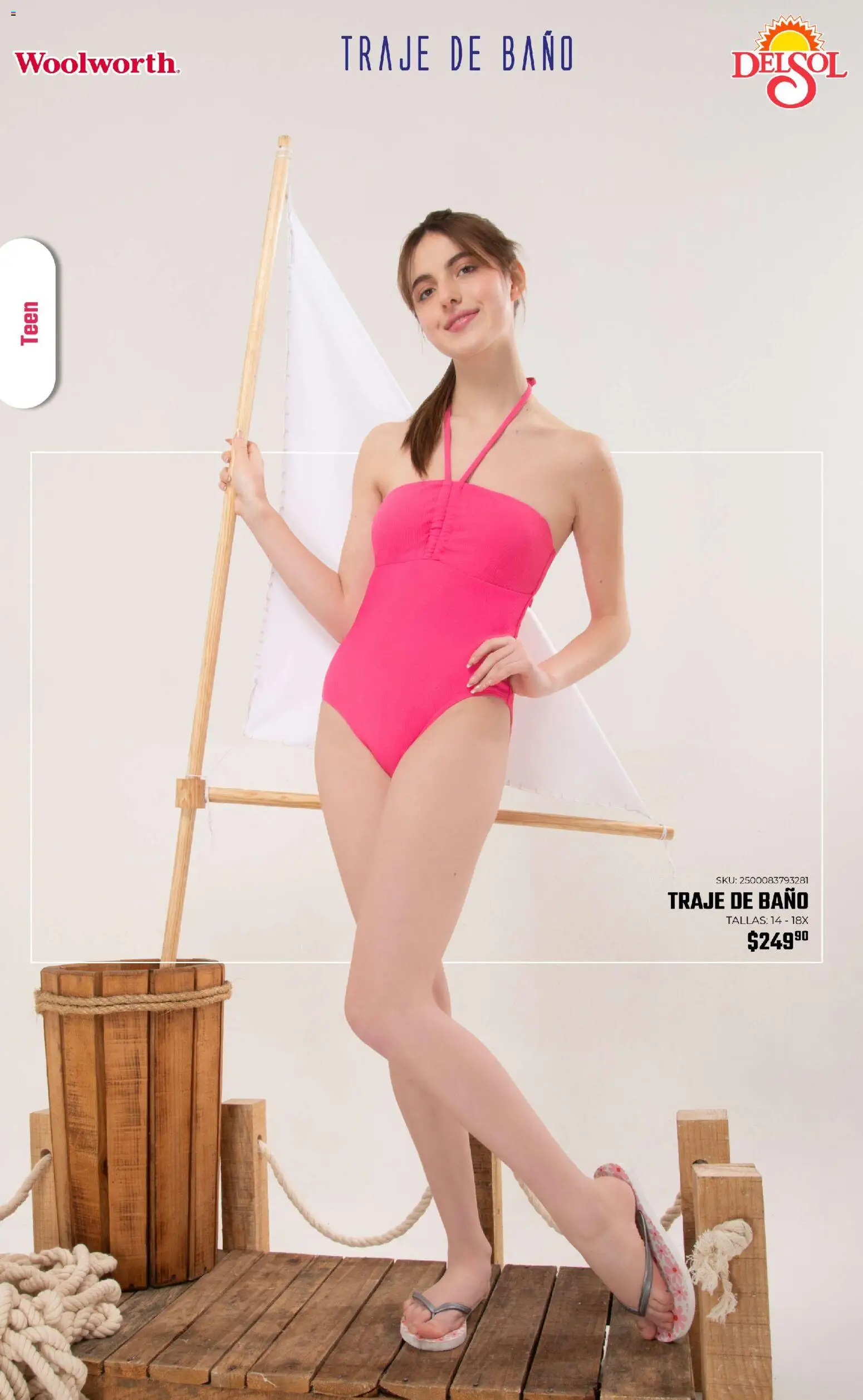 Nuevas ofertas de Del Sol y Woolworth válidas en toda la República Mexicana desde el 19.03.2026. ¡Encuentra las mejores ofertas en Del Sol y Woolworth catálogo Vacaciones 2026 ! | Página: 38 | Productos: Traje, Traje de baño, Baño