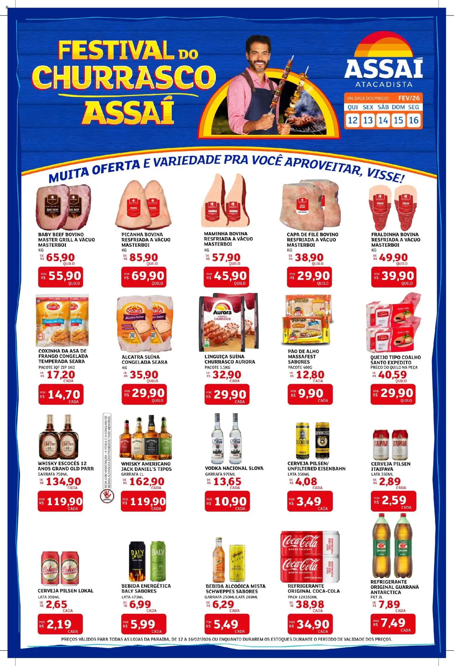 Assaí Atacadista Folheto - válido de 12.02.2026 | Página: 1 | Produtos: Guaraná, Picanha, Eisenbahn, Bebida