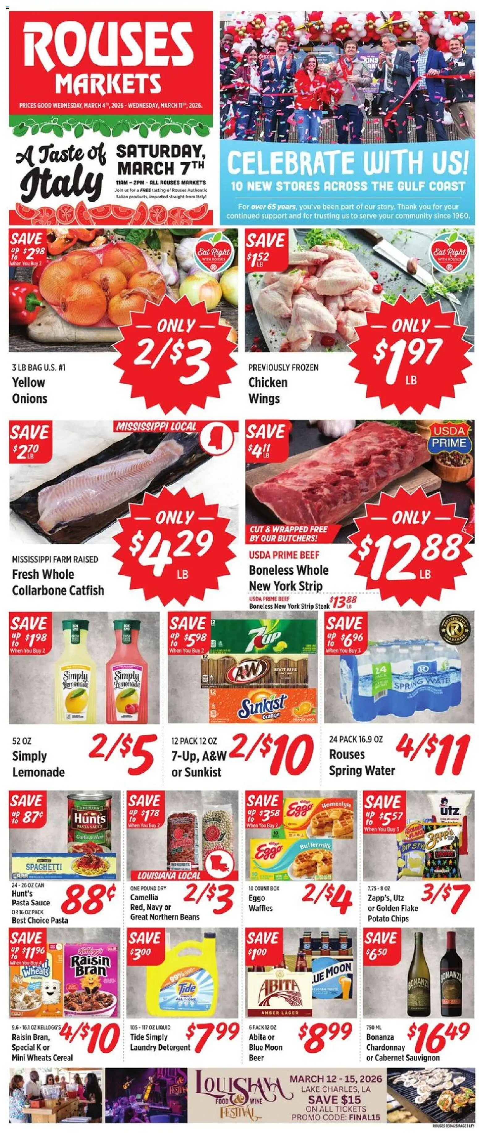 Rouses Weekly Ad - LA - valid from 04.03.2026 | Page: 1 | Products: Detergent, Pasta, Chips, Sauce
