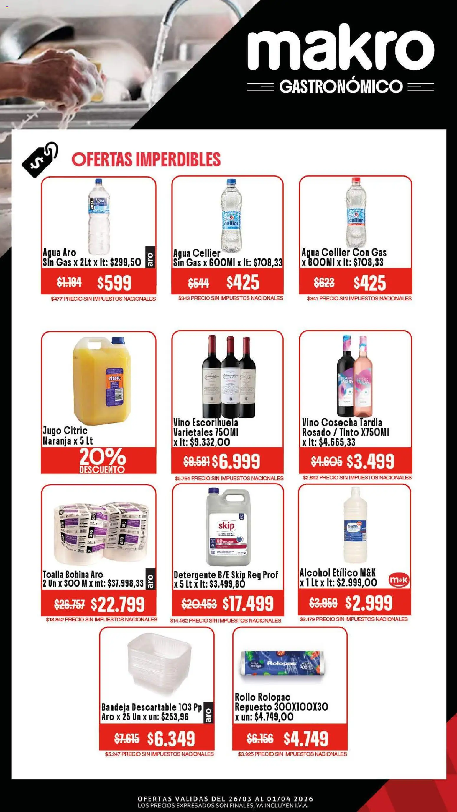 Makro Ofertas GASTRONÓMICO │ válido desde el 26.03.2026 | Página: 4 | Productos: Bandeja, Detergente, Agua, Vino