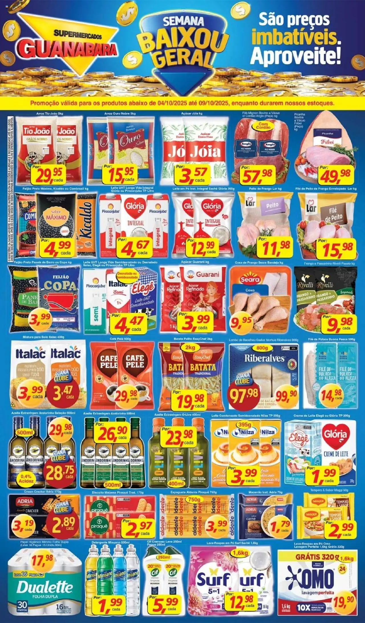 Supermercados Guanabara Folheto - válido de 04.10.2025 | Página: 1 | Produtos: Coxa de frango, Café, Roupas, Bandeja