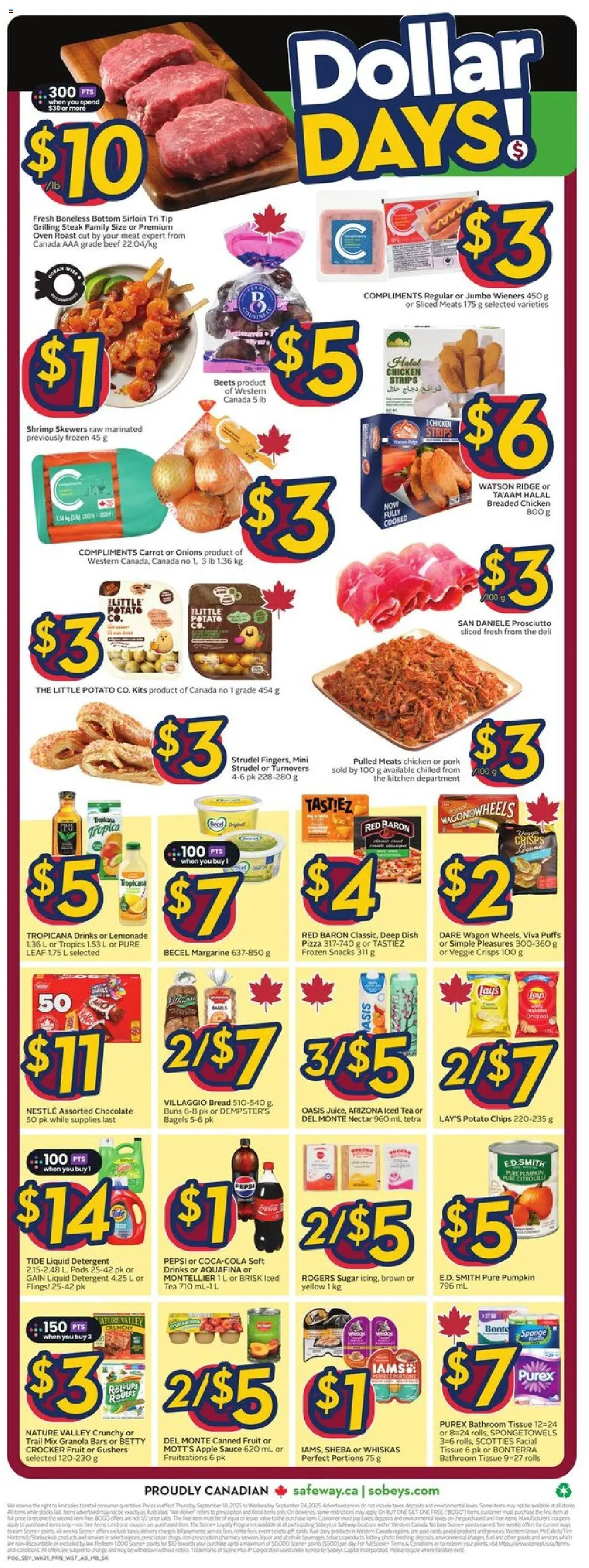 Sobeys flyer valid from 18.09.2025 | Page: 4 | Products: Chips, Oven, Sponge, Pizza