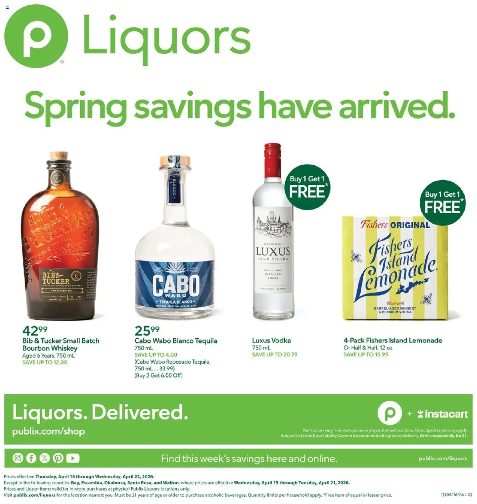Publix Liquor  - valid from 16.04.2026 | Page: 1 | Products: Bourbon, Vodka, Whiskey