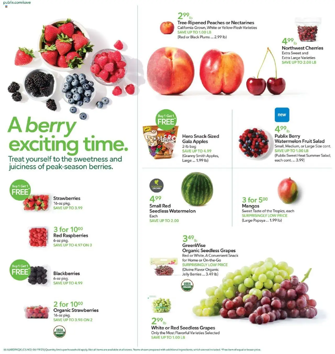 Publix Weekly Ad - valid from 18.06.2025 | Page: 6 | Products: Berries, Strawberries, Salad, Watermelon