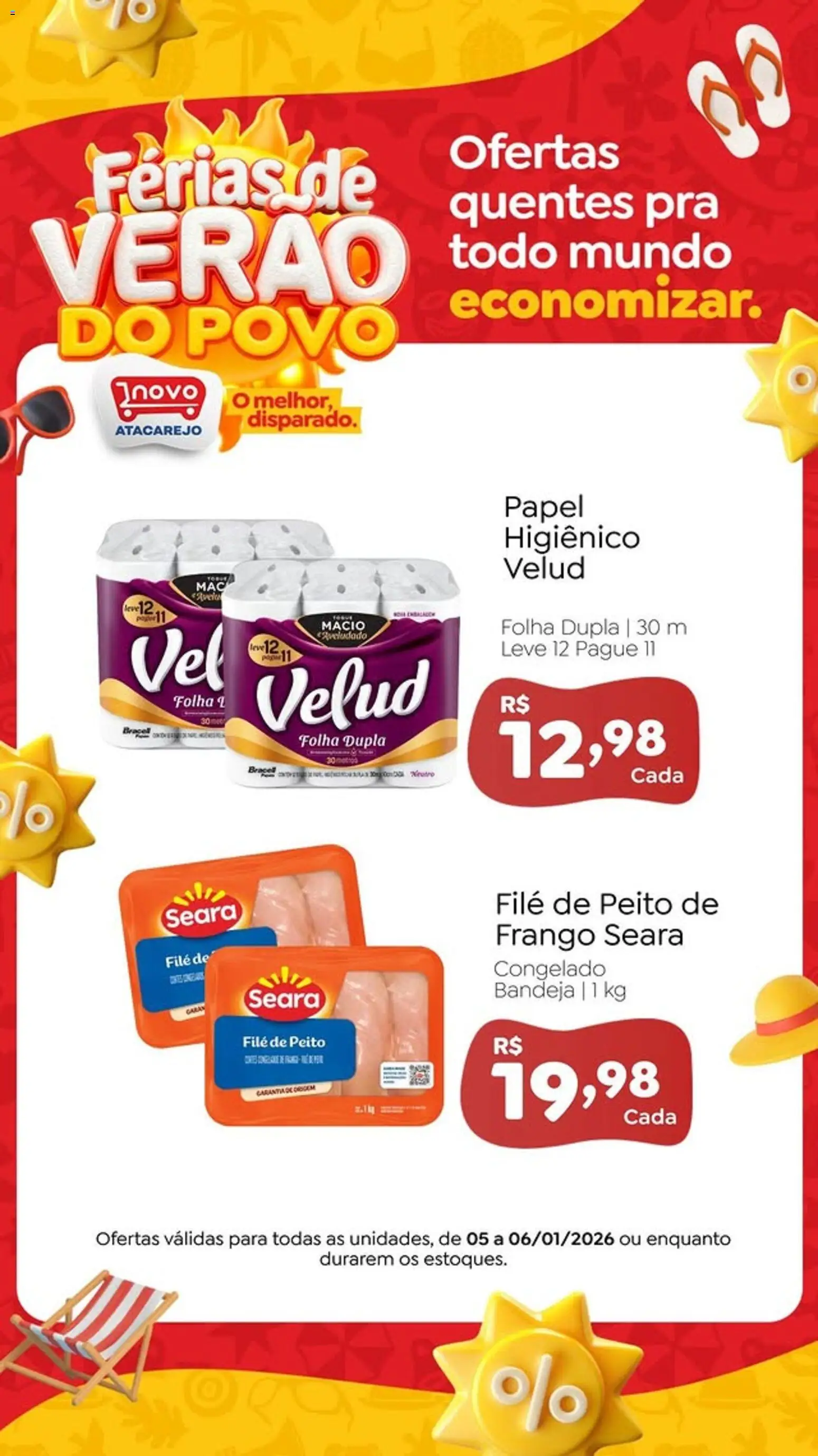 Novo Atacarejo Folheto - válido de 05.01.2026 | Página: 2 | Produtos: Bandeja, Frango, Papel higiênico, Peito de frango