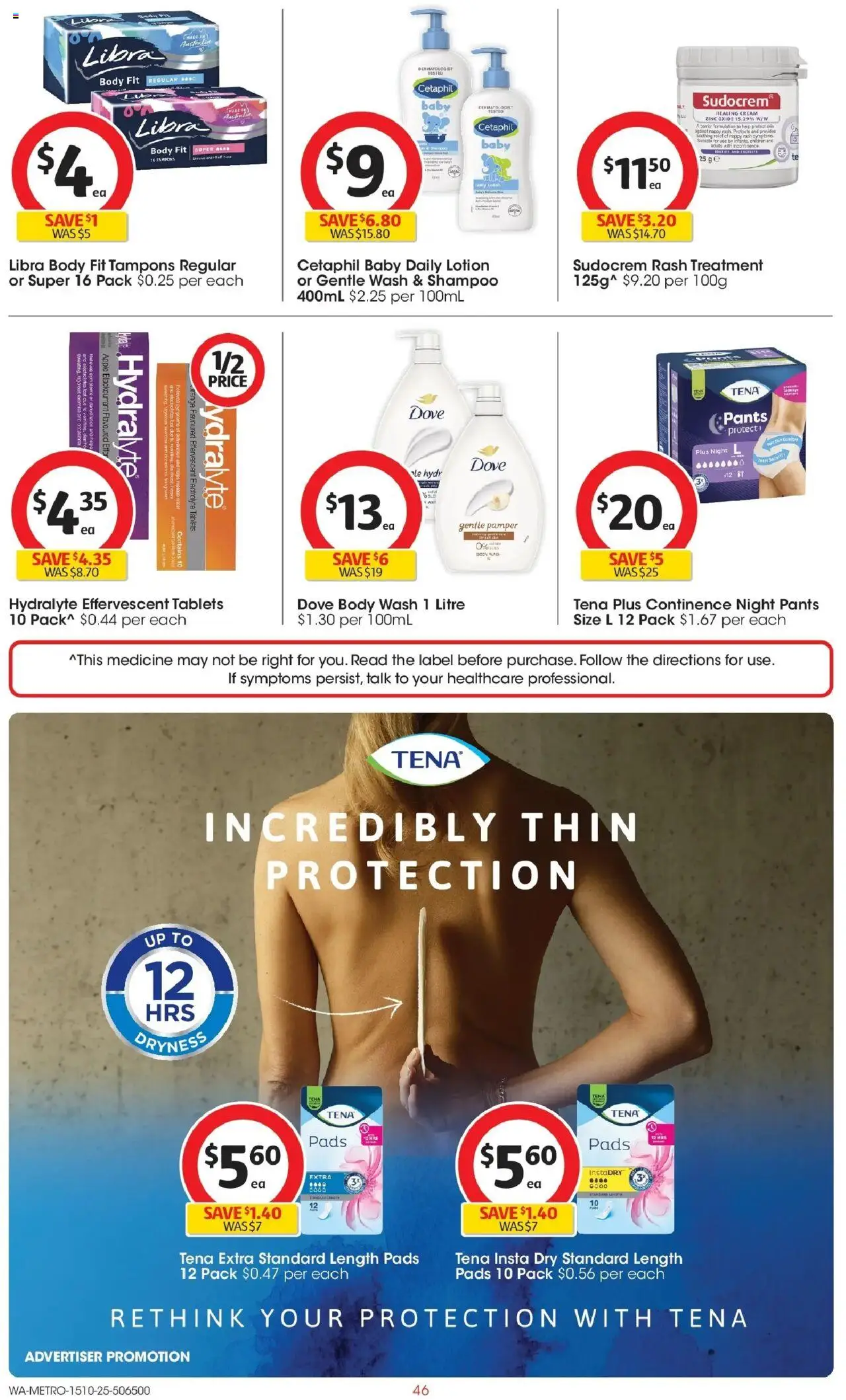 Coles catalogue - valid from 15.10.2025 | Page: 46 | Products: Lotion, Dryness, Tampons, Tablets