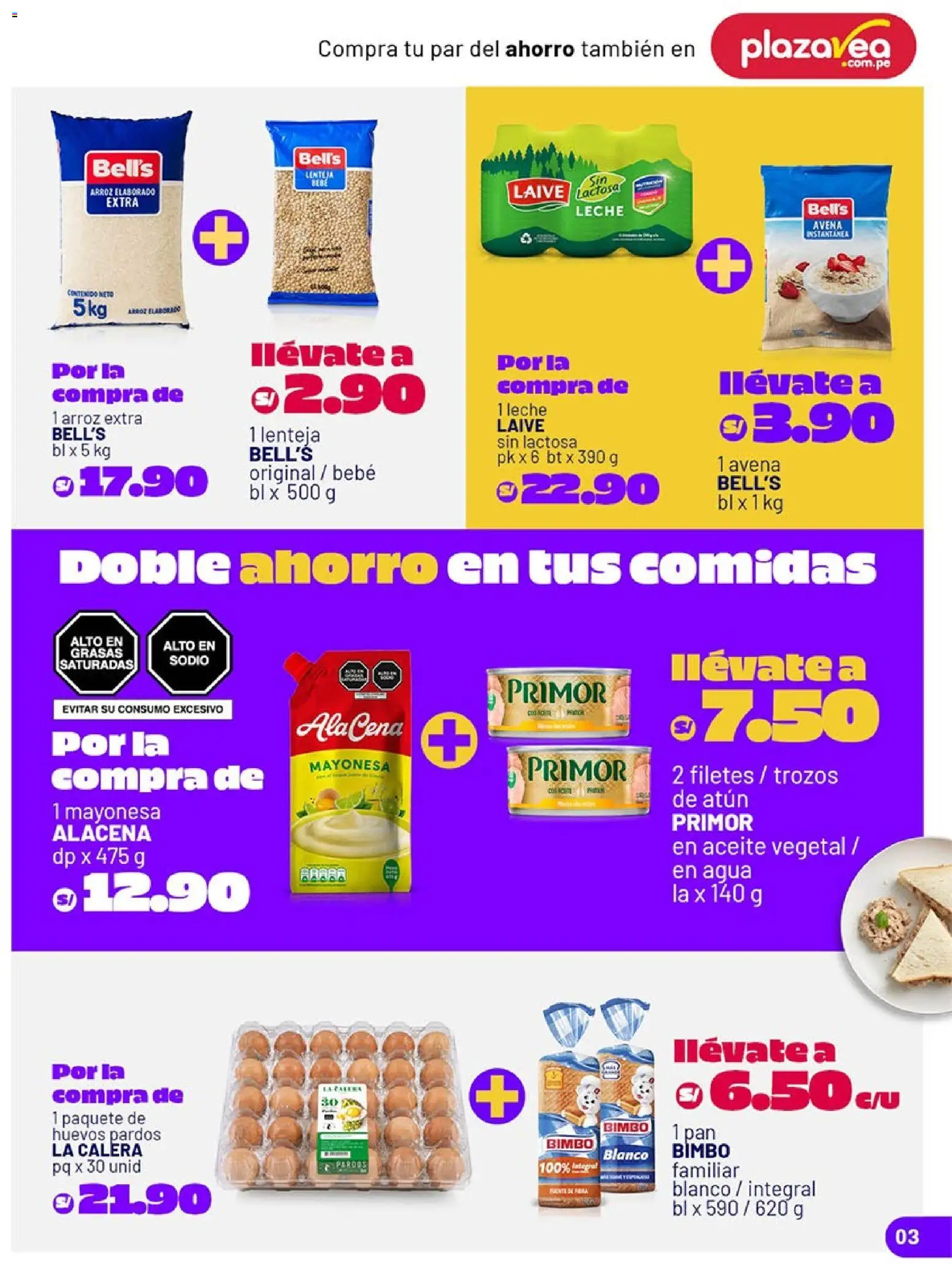 Catálogo Plaza Vea válido desde 20.04.2026 | Página: 3 | Productos: Leche, Huevos, Arroz, Avena