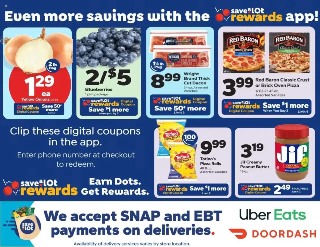 Save a Lot Ad - valid from 04.08.2025 | Page: 2 | Products: Butter, Pizza, Blueberries, Phone