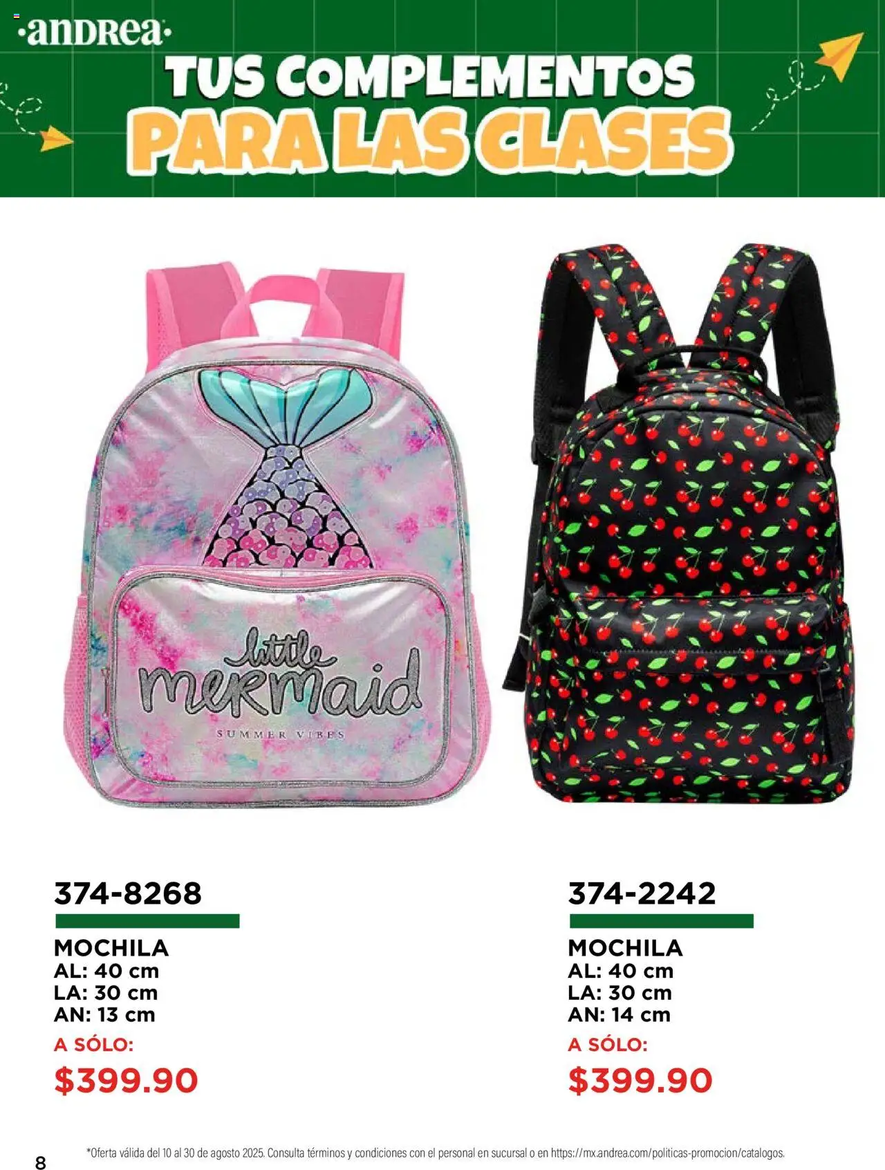Nuevas ofertas de Andrea válidas en toda la República Mexicana desde el 10.08.2025. ¡Encuentra las mejores ofertas en Andrea - Catálogo Regreso a Clases! | Página: 8 | Productos: Mochila
