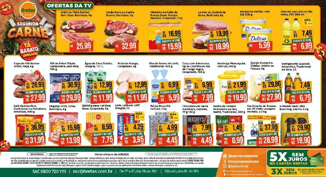 Bretas Folheto - válido de 20.10.2025 | Página: 1 | Produtos: Leite, Pão, Tilápia, Tv
