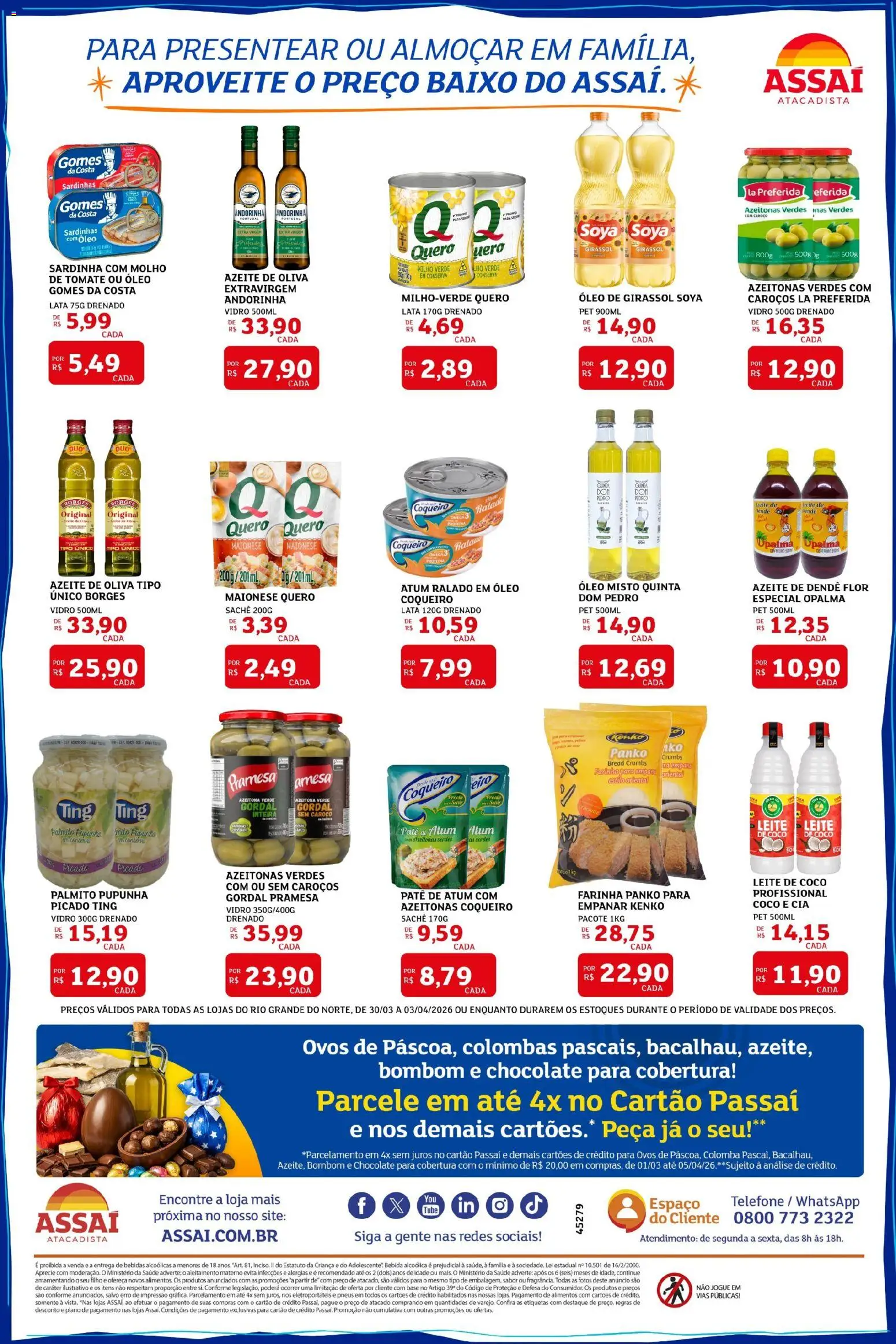 Assaí Atacadista Folheto - válido de 30.03.2026 | Página: 2 | Produtos: Pupunha, Leite, Base, Óleo de girassol