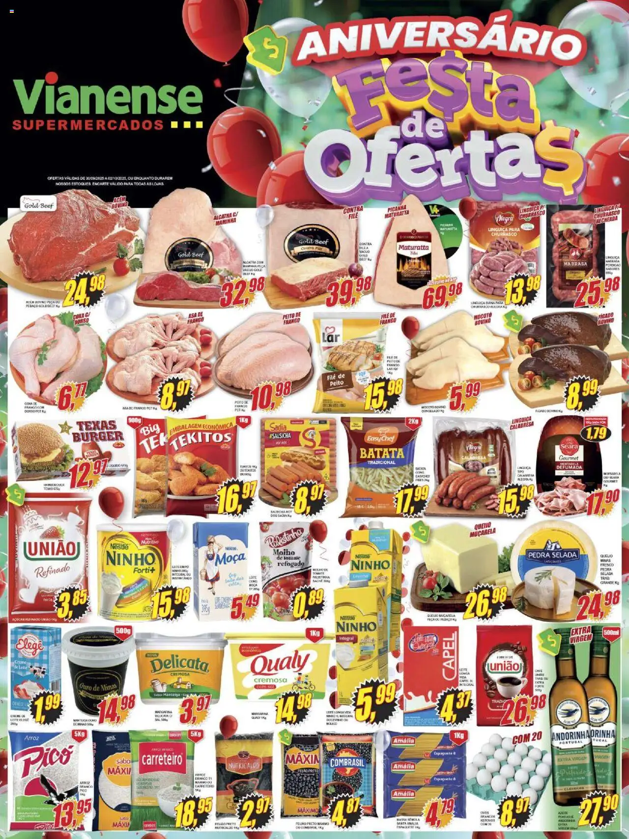 Vianense Folheto - válido de 30.09.2025 | Página: 1 | Produtos: Espaguete, Molho de tomate, Açúcar, Peito de frango