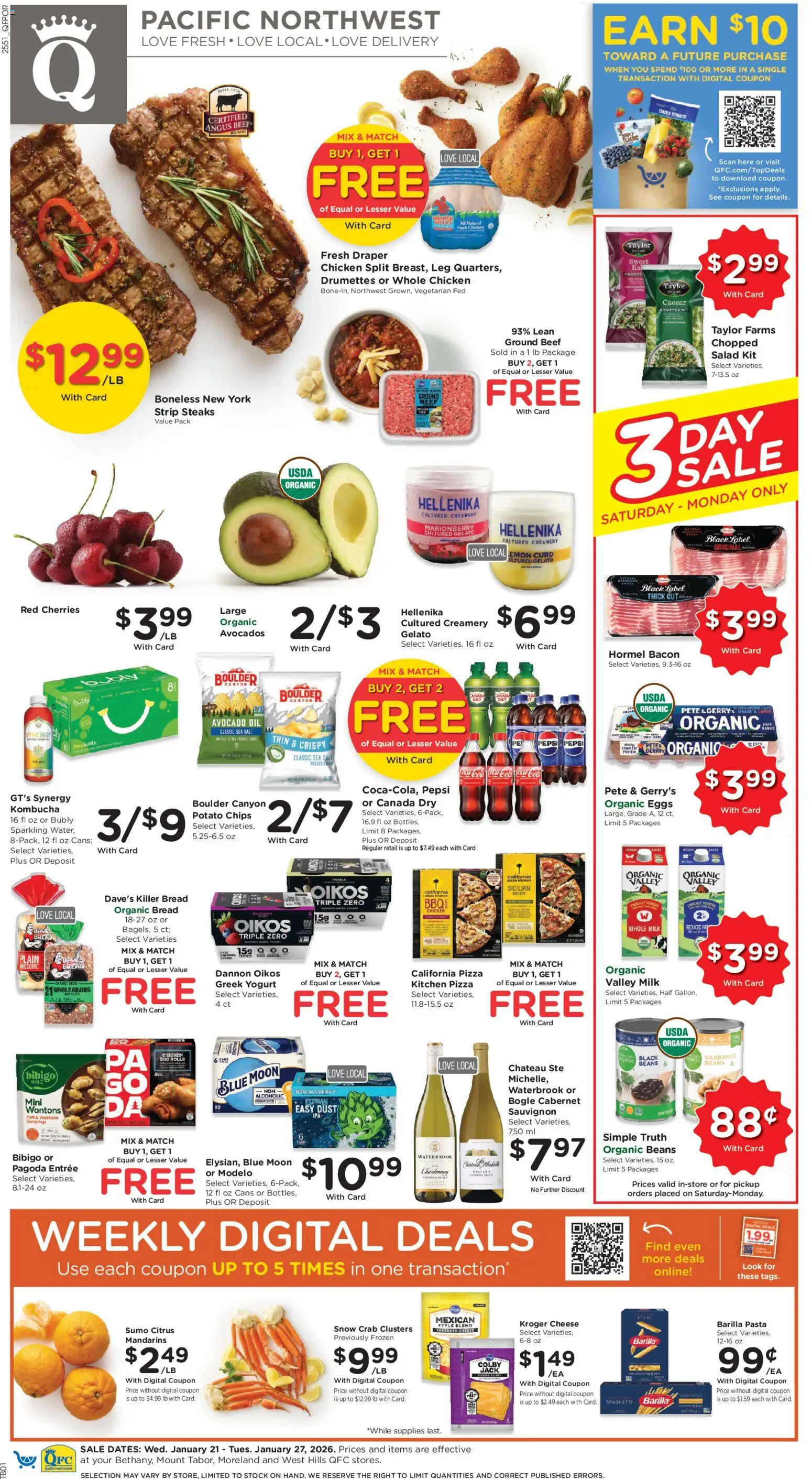 QFC Weekly Ad - OR - valid from 21.01.2026 | Page: 1 | Products: Yogurt, Beef, Salad, Salt