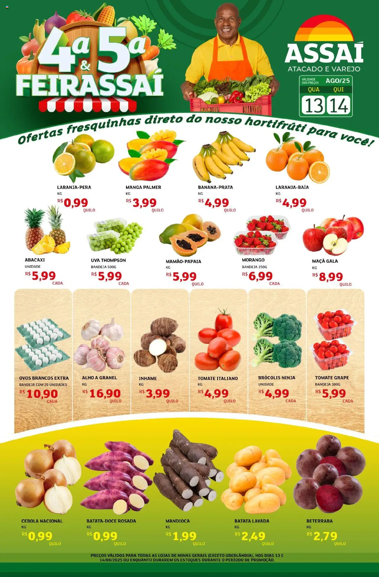Assaí Atacadista Folheto - válido de 13.08.2025 | Página: 1 | Produtos: Beterraba, Cebola, Inhame, Batata