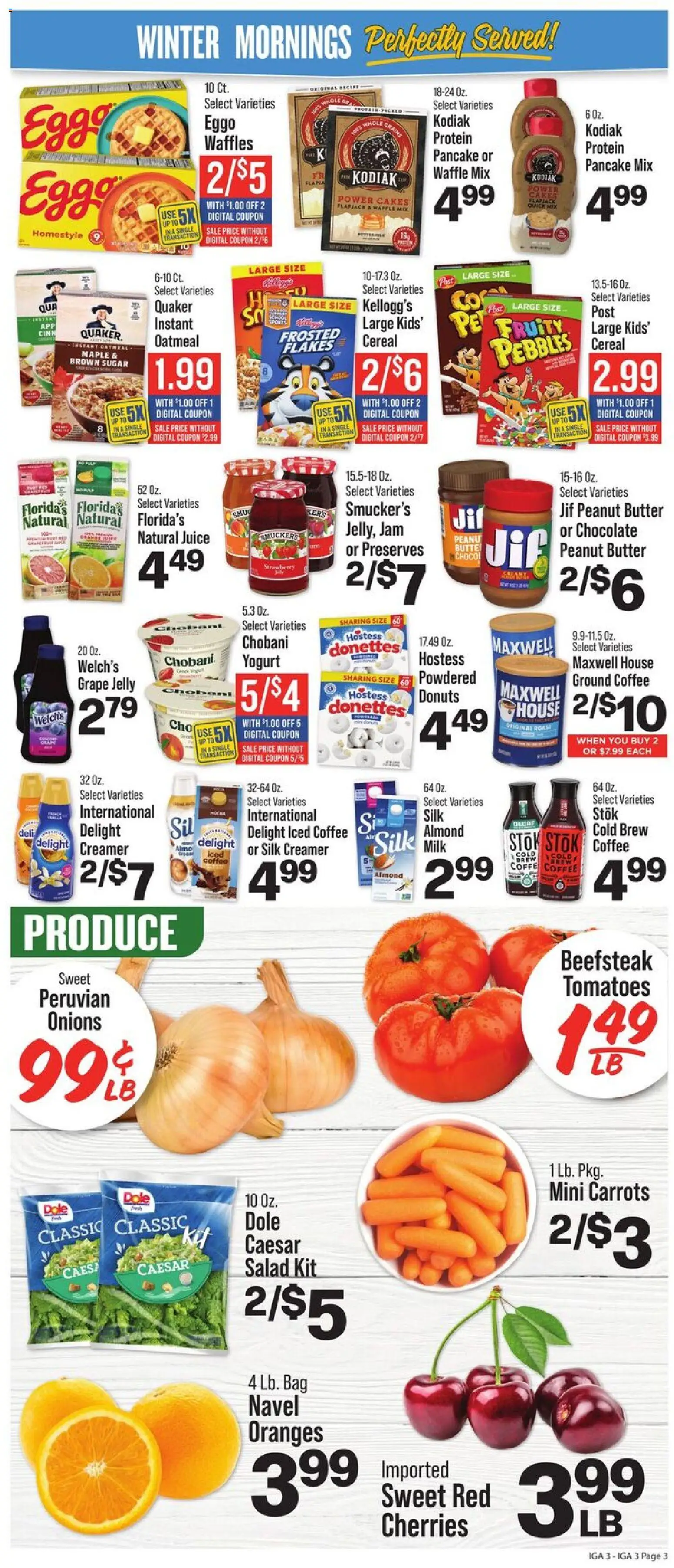 IGA Weekly Ad - valid from 14.01.2026 | Page: 5 | Products: Cherries, Milk, Juice, Flakes