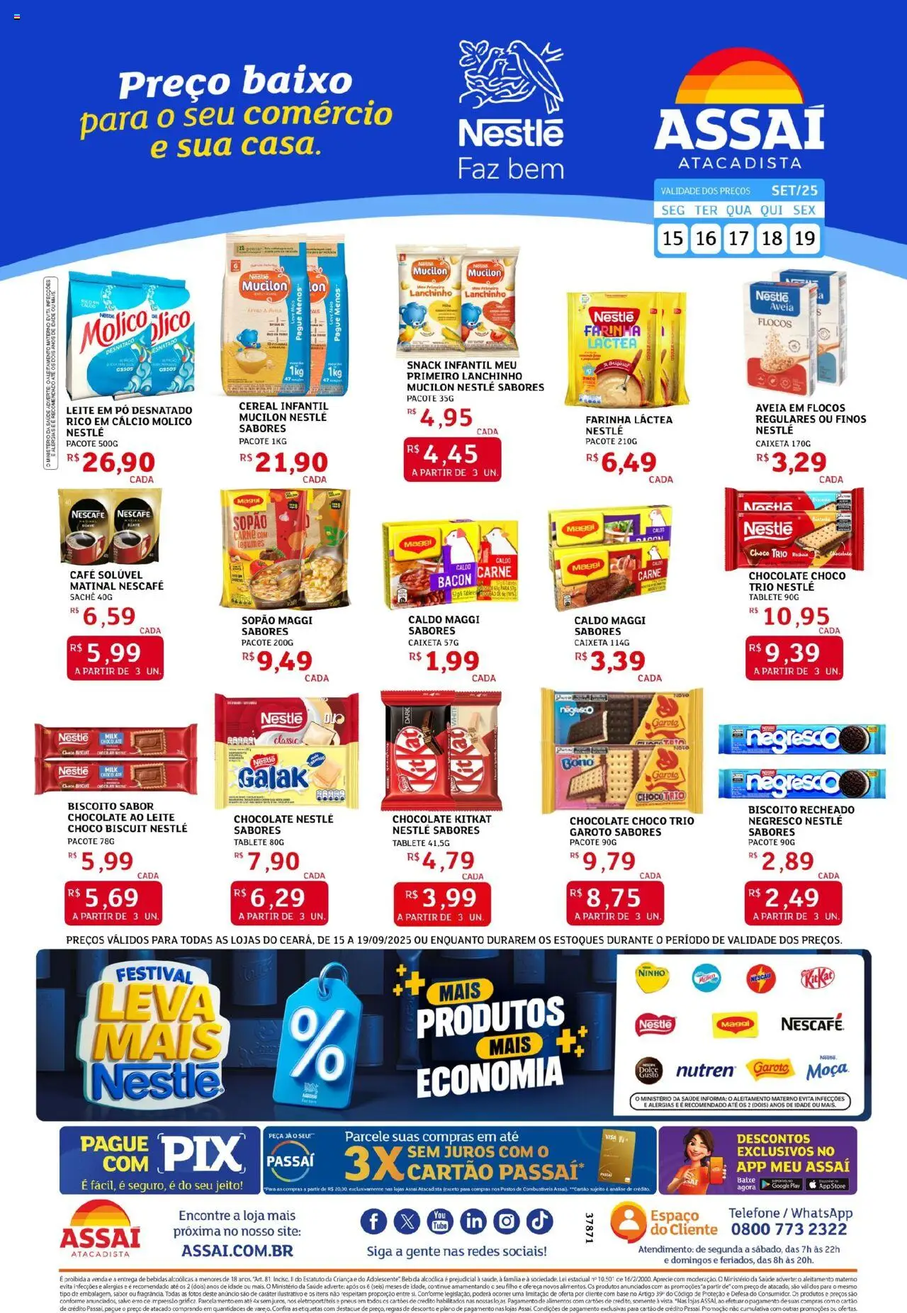 Assaí Atacadista Folheto - válido de 15.09.2025 | Página: 1 | Produtos: Leite, Chocolate, Pneus, Aveia
