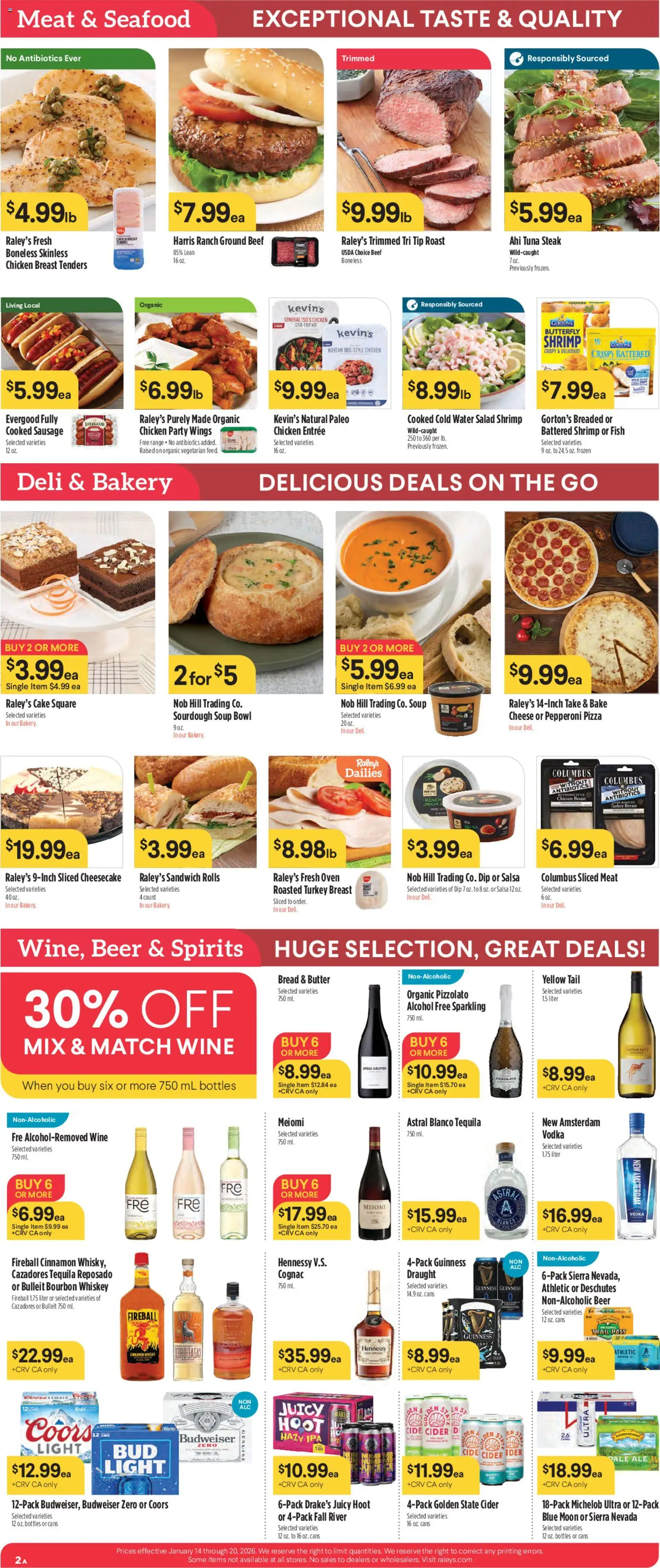 Raley's Weekly Ad - valid from 14.01.2026 | Page: 2 | Products: Bakery, Beef, Bourbon, Salad