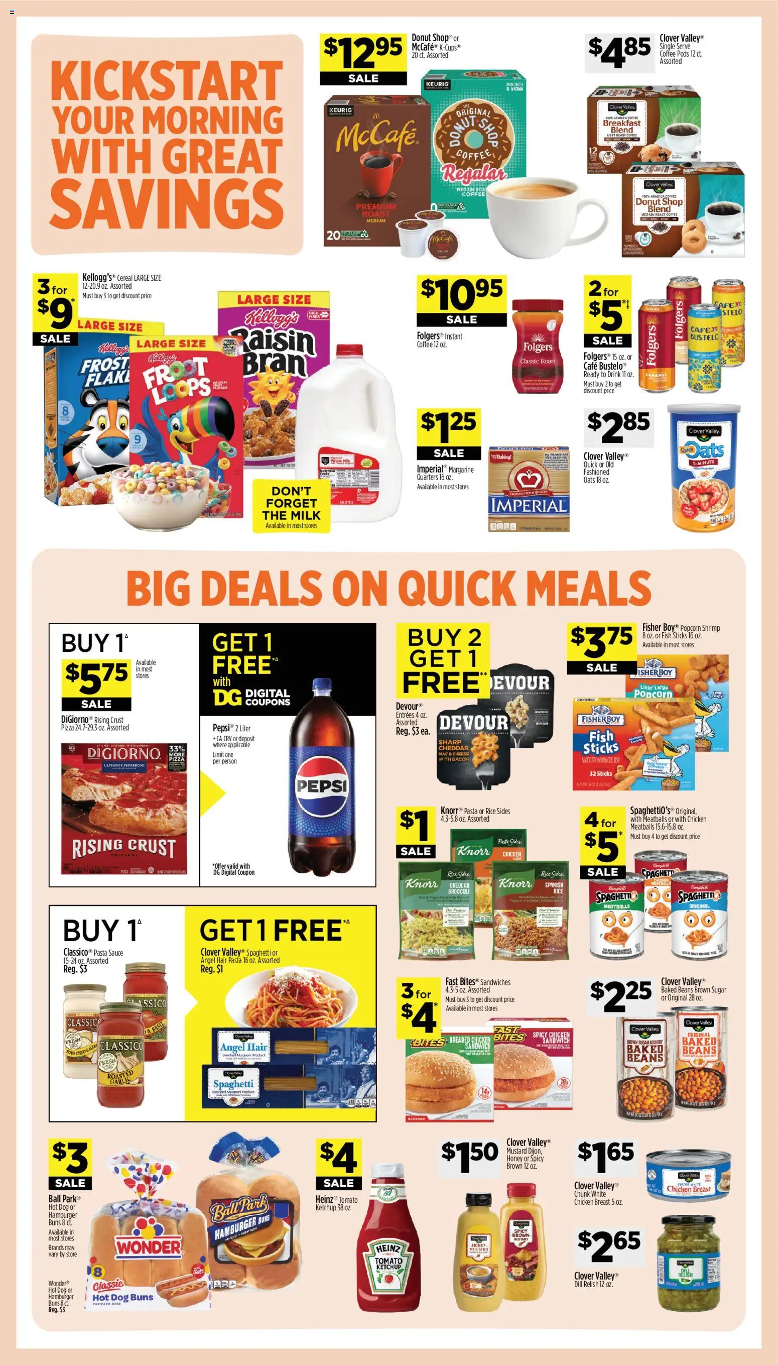 Dollar General Weekly Ad - valid from 05.04.2026 | Page: 7 | Products: Broccoli, Coffee, Fish, Pasta