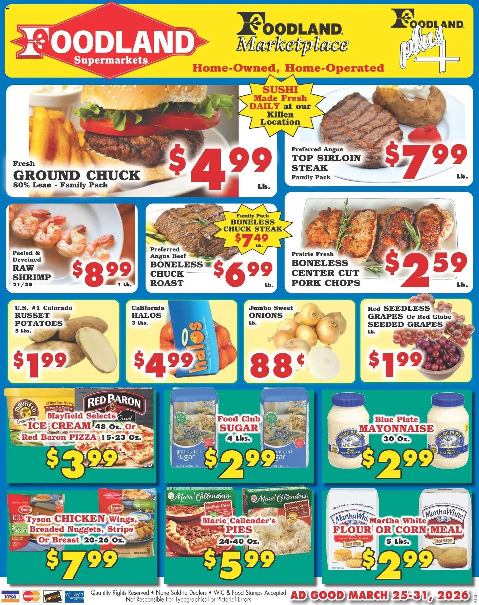 Foodland Weekly Ad - Supermarkets - valid from 25.03.2026 | Page: 1 | Products: Corn, Beef, Cream, Sugar