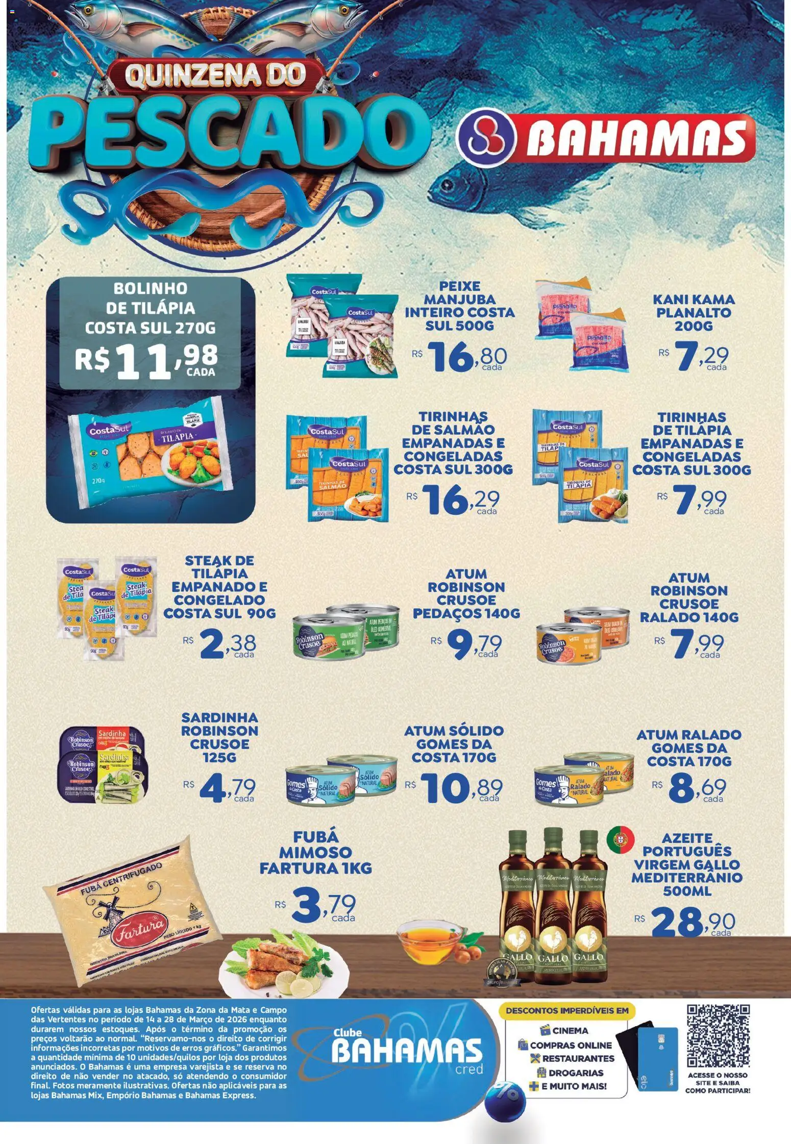 Bahamas Supermercados Folheto - válido de 14.03.2026 | Página: 2 | Produtos: Tilápia, Azeite, Sardinha, Atum