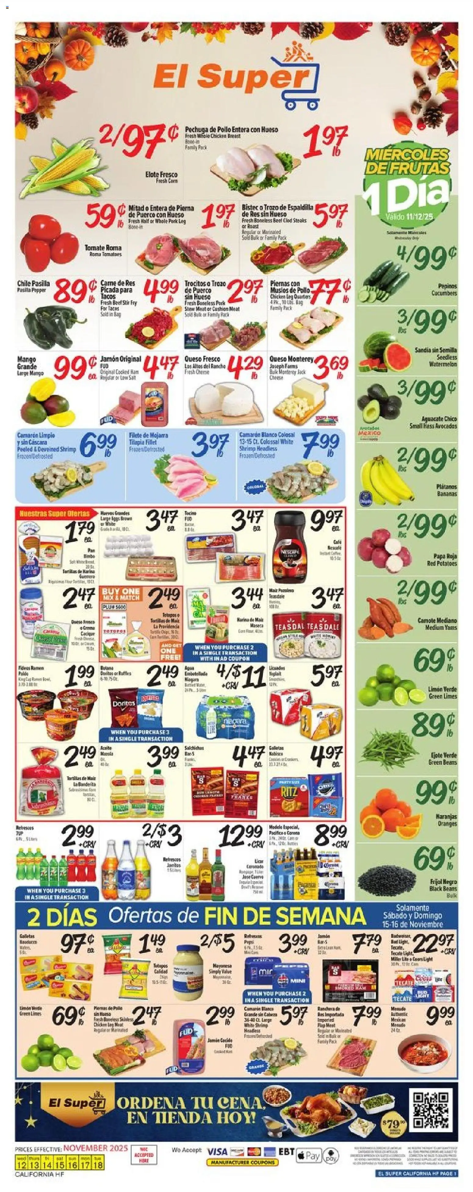 El Super Weekly Ad - CA - valid from 12.11.2025 | Page: 1 | Products: Ham, Beef, Cucumbers, Cushion