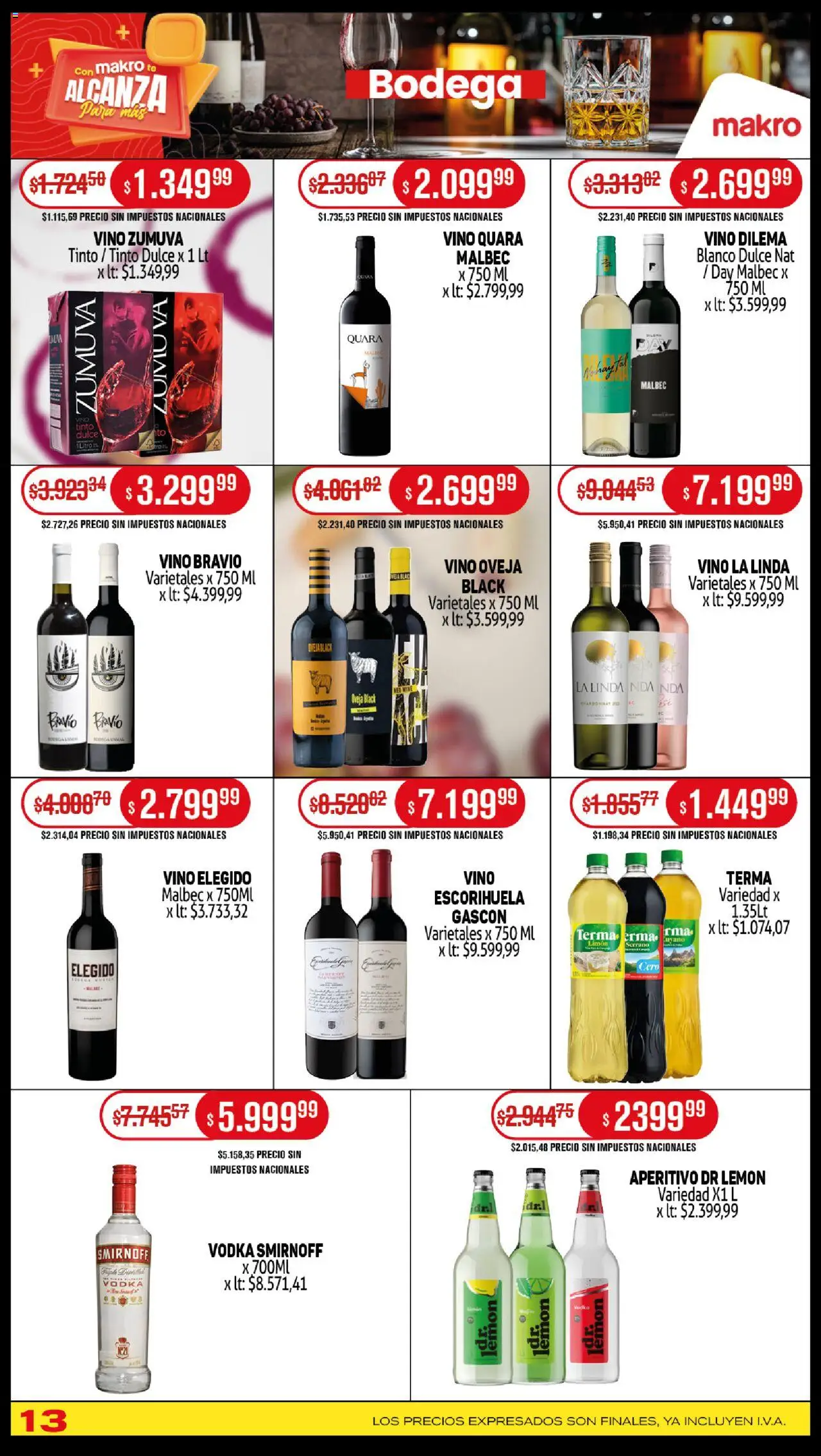 Makro ofertas │ válido desde el 16.10.2025 | Página: 13 | Productos: Vodka, Limón, Vino, Té