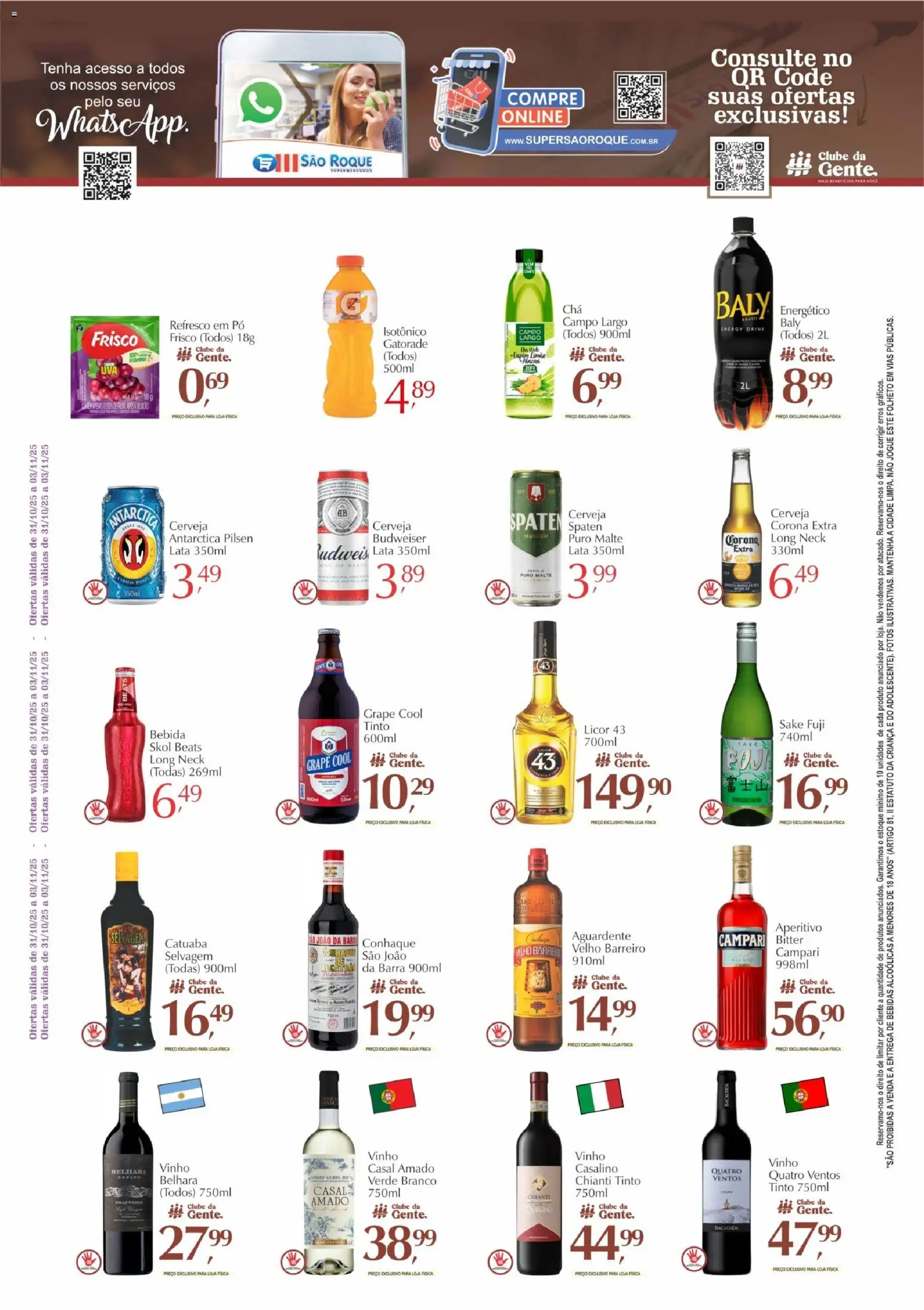 São Roque Supermercados Folheto - válido de 31.10.2025 | Página: 4 | Produtos: Licor, Conhaque, Campari, Isotônico