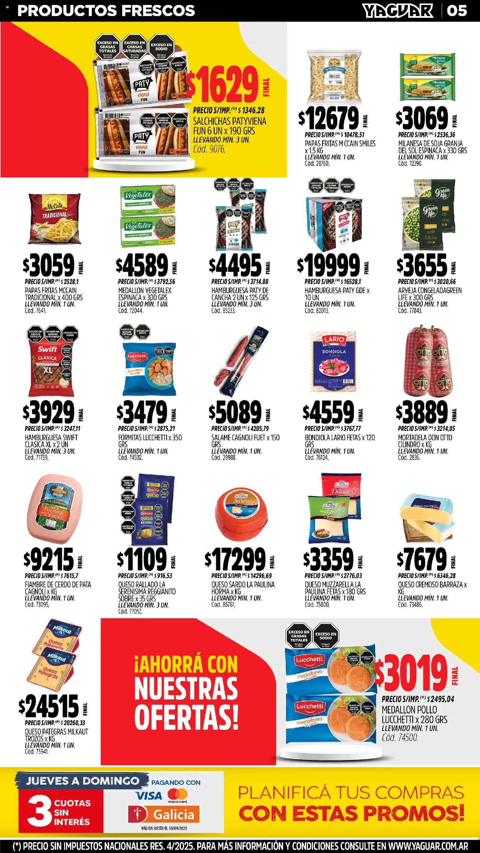 Yaguar - Mar del Plata │ válido desde el 27.10.2025 | Página: 5 | Productos: Sobre, Milanesa, Mortadela, Queso