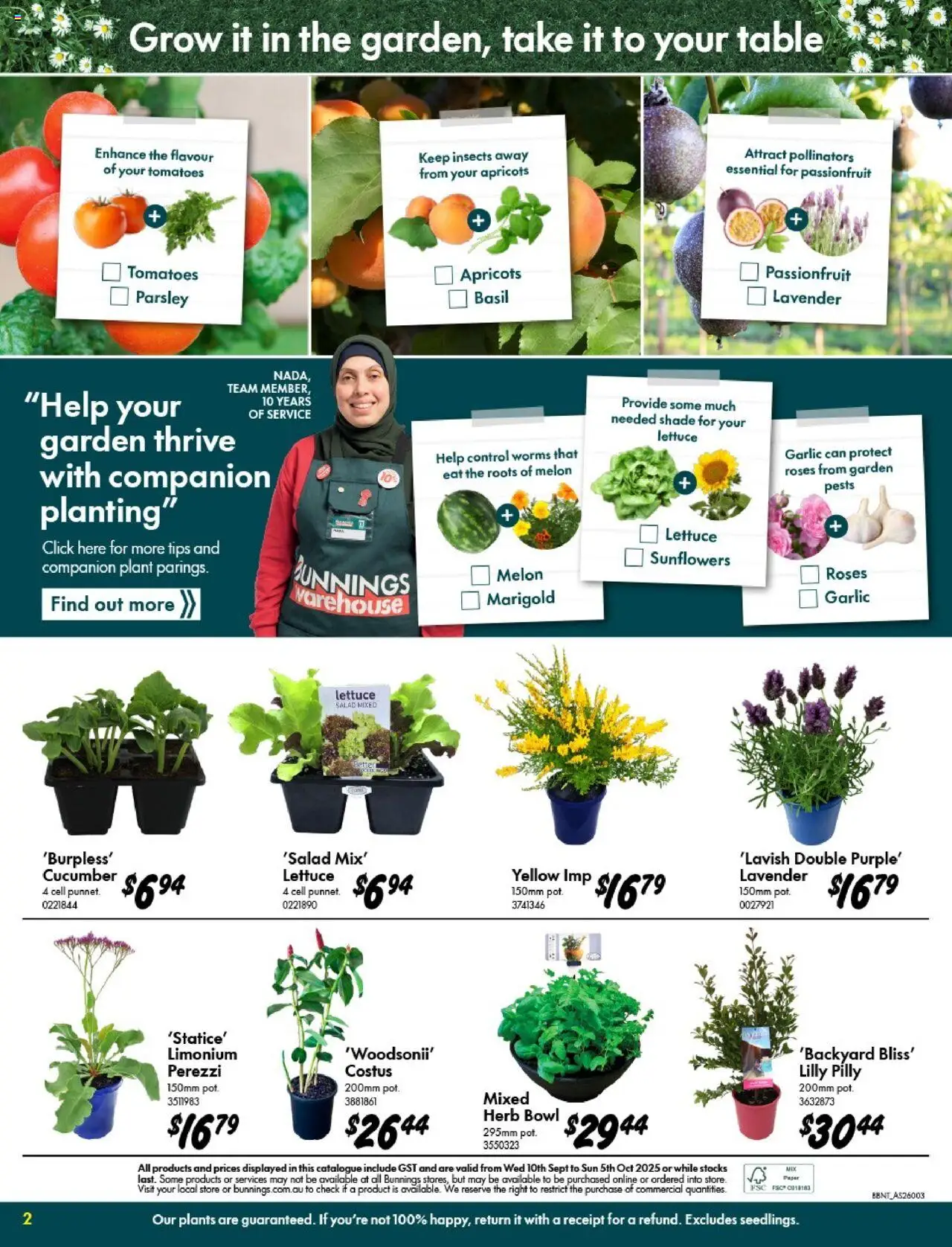Bunnings Warehouse catalogue - valid from 10.09.2025 | Page: 2 | Products: Table, Herb, Lettuce, Passionfruit