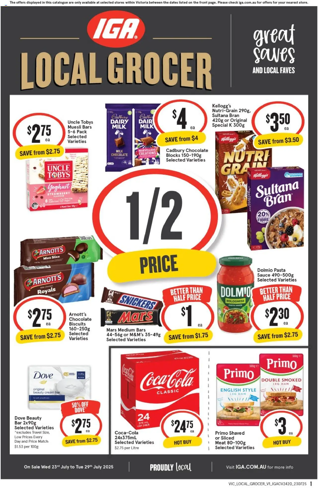 IGA catalogue - valid from 23.07.2025 | Page: 1 | Products: Dairy, Yoghurt, Pasta, Cream