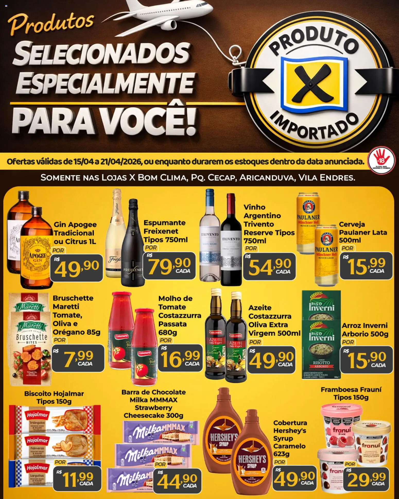 X Supermercados Folheto - válido de 15.04.2026 | Página: 1 | Produtos: Biscoito, Cerveja, Barra de chocolate, Orégano