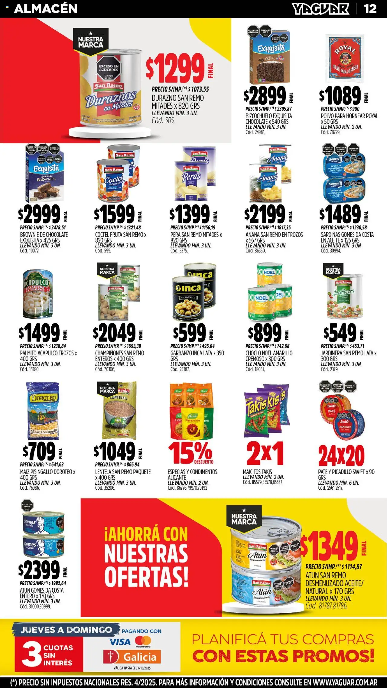 Yaguar - Trelew │ válido desde el 20.10.2025 | Página: 12 | Productos: Durazno, Lentejas, Polvo, Atún