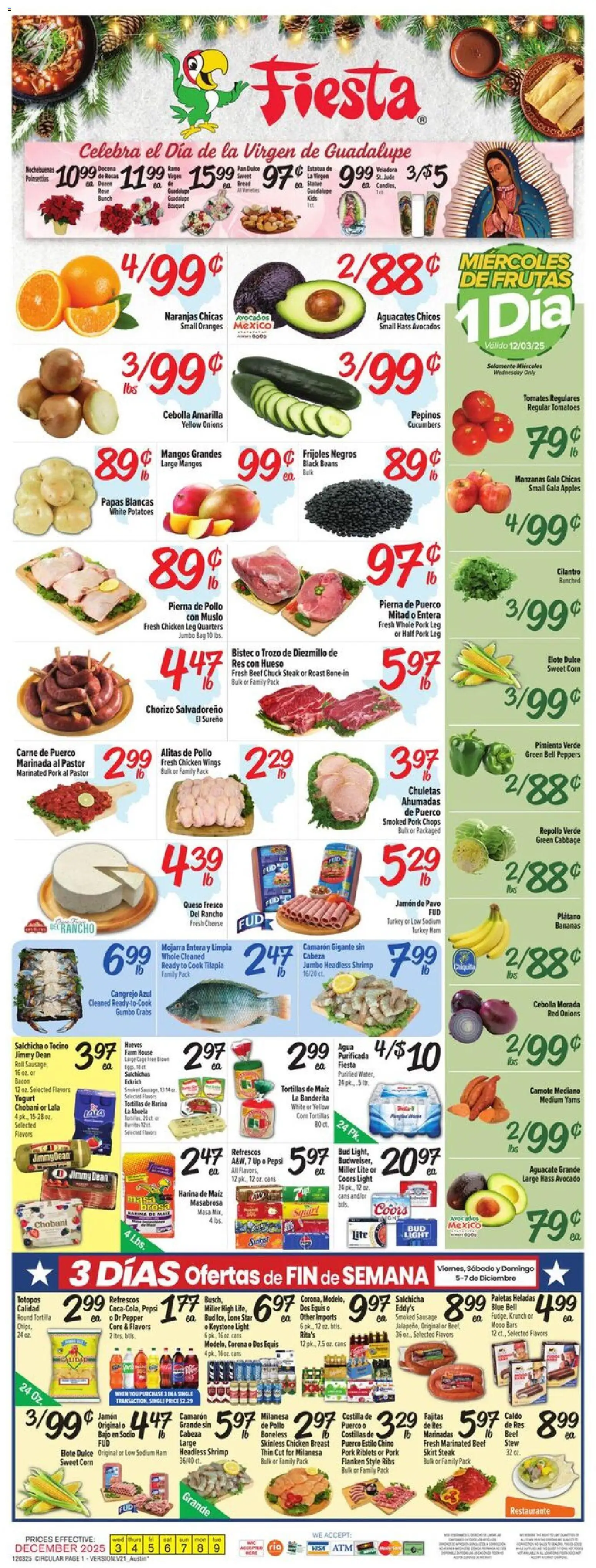 Fiesta Mart Weekly Ad - valid from 03.12.2025 | Page: 1 | Products: Cheese, Sausage, Cabbage, Bag