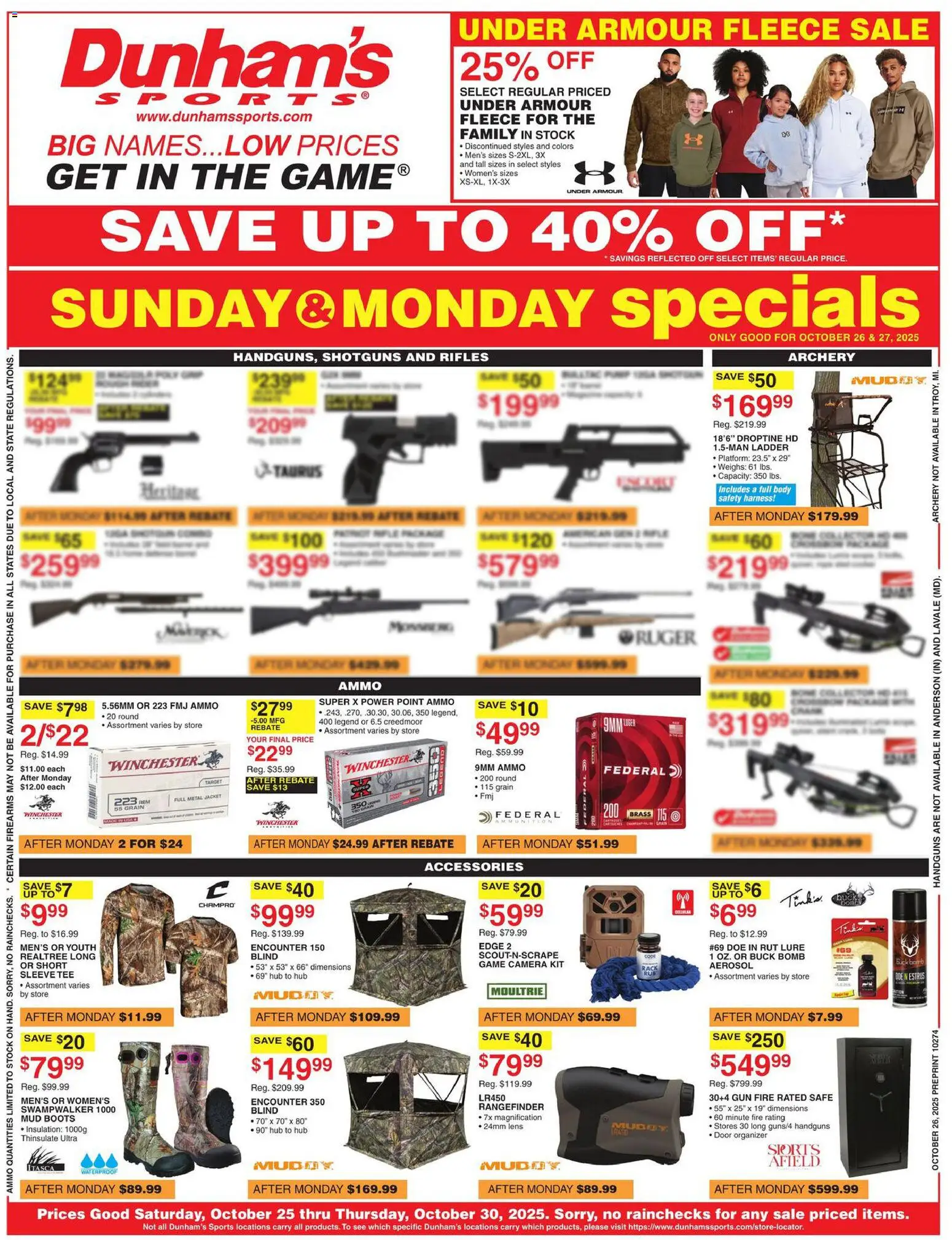 Dunham's Sports Weekly Ad - valid from 25.10.2025 | Page: 1 | Products: Ladder, Rangefinder, Jacket, Game