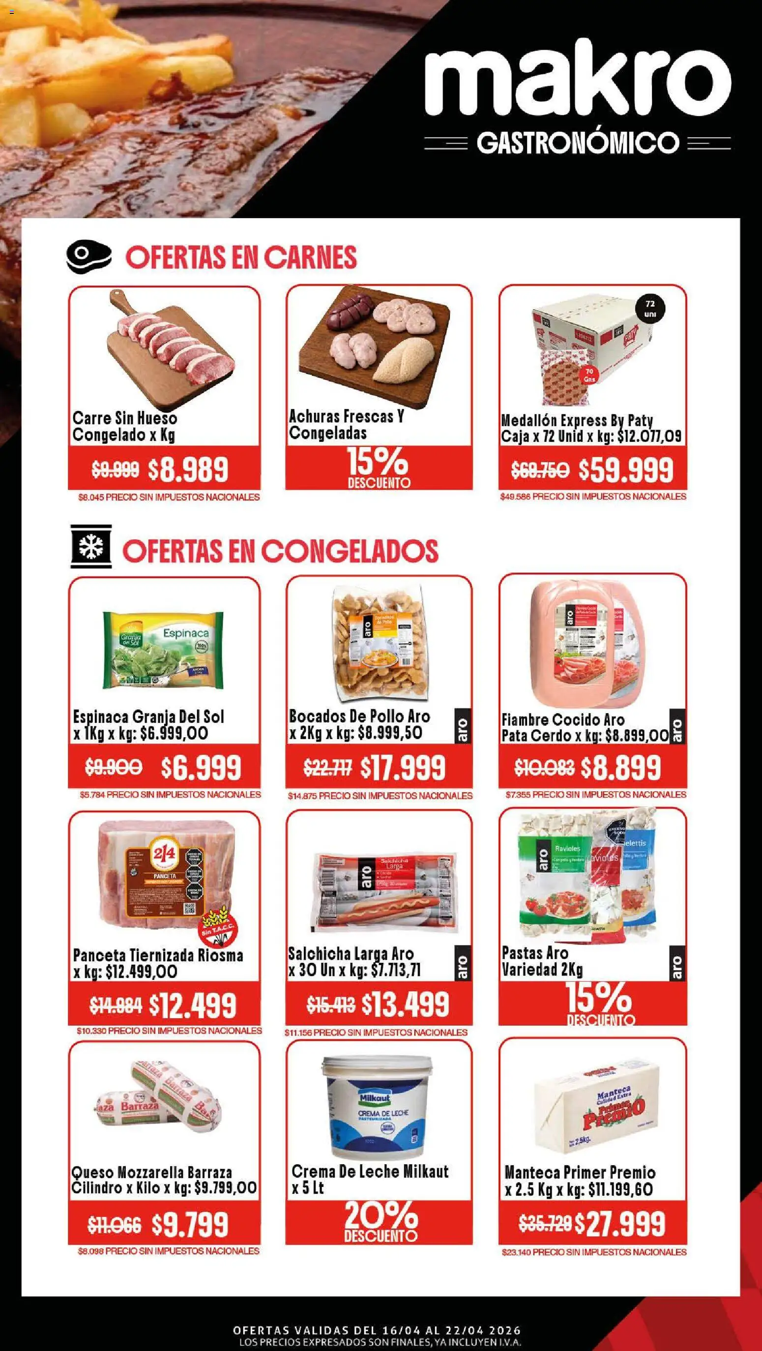 Makro Ofertas GASTRONÓMICO │ válido desde el 16.04.2026 | Página: 2 | Productos: Salchicha, Leche, Ravioles, Cerdo