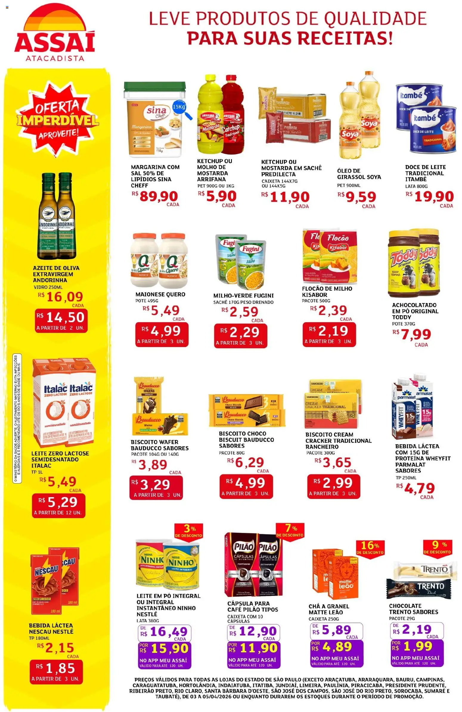 Assaí Atacadista Folheto - válido de 03.04.2026 | Página: 2 | Produtos: Óleo, Café, Sal, Cream cracker