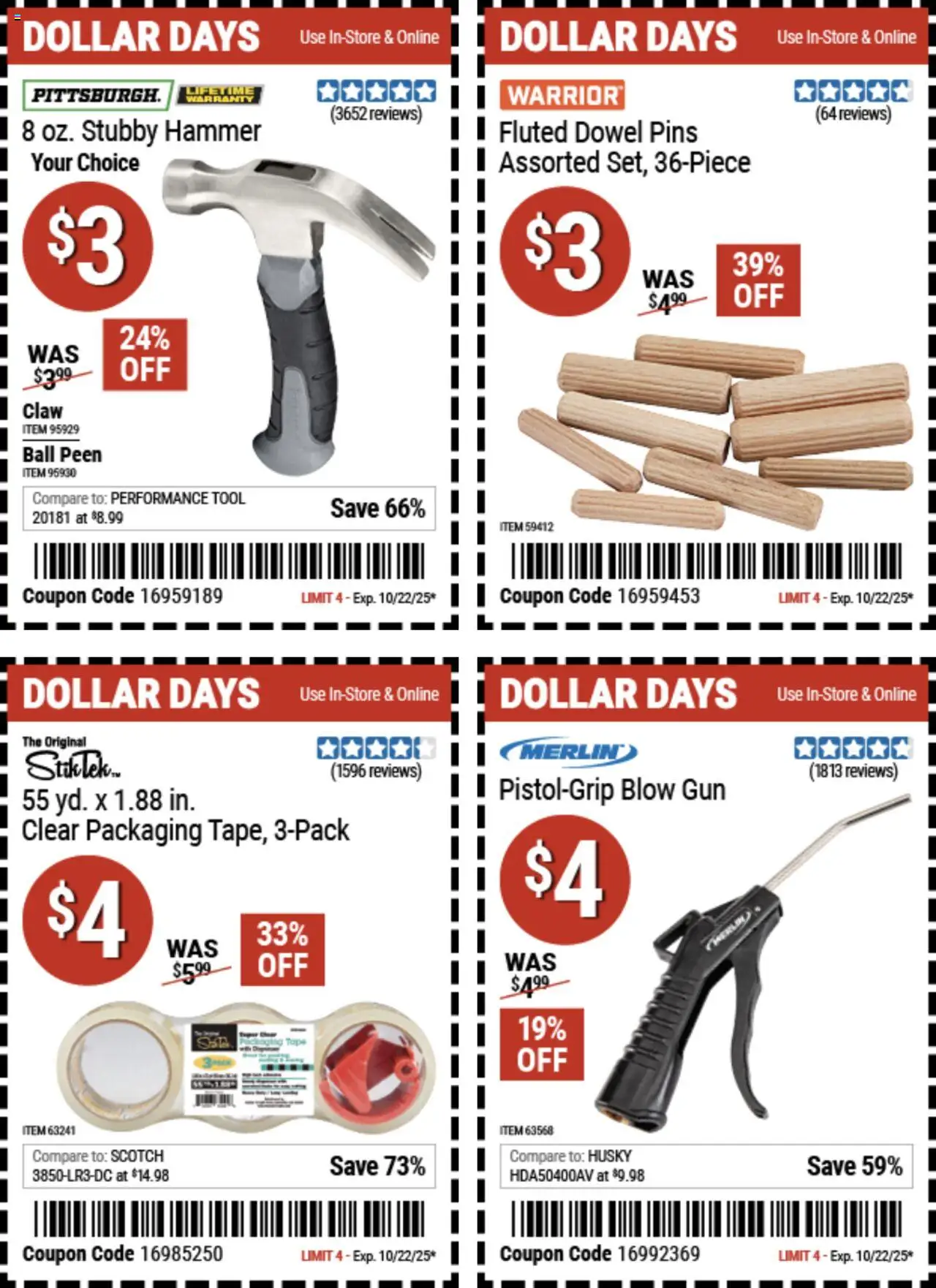 Harbor Freight Dollar Days - valid from 09.10.2025 | Page: 4 | Products: Hammer, Gun