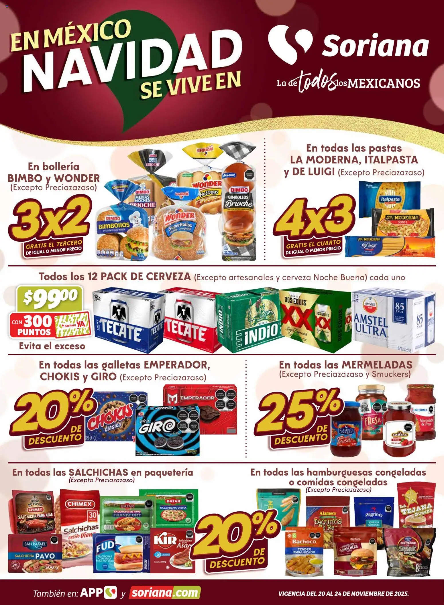 Nuevas ofertas de Soriana válidas en toda la República Mexicana desde el 21.11.2025. ¡Encuentra las mejores ofertas en Soriana - Fin de Semana Súper: Juárez! | Página: 1 | Productos: Tocino, Salchicha, Cerveza, Galletas