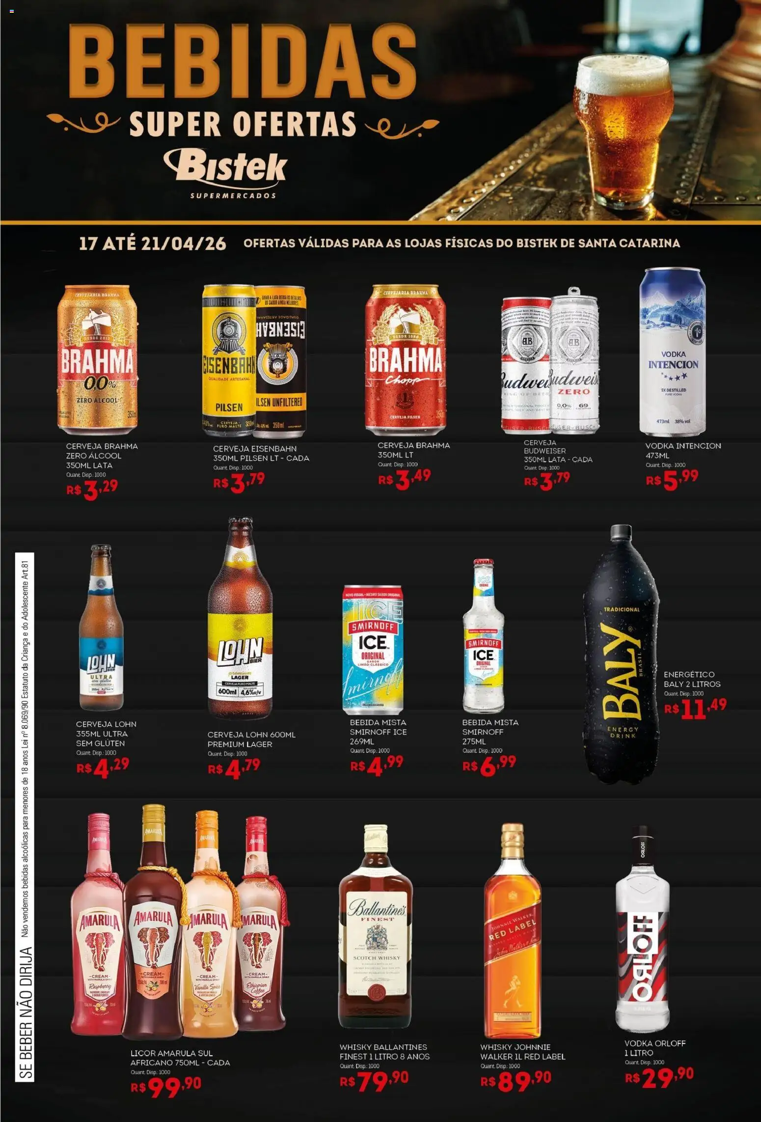 Bistek Supermercados Folheto - válido de 17.04.2026 | Página: 1 | Produtos: Energético, Eisenbahn, Vodka, Bebida