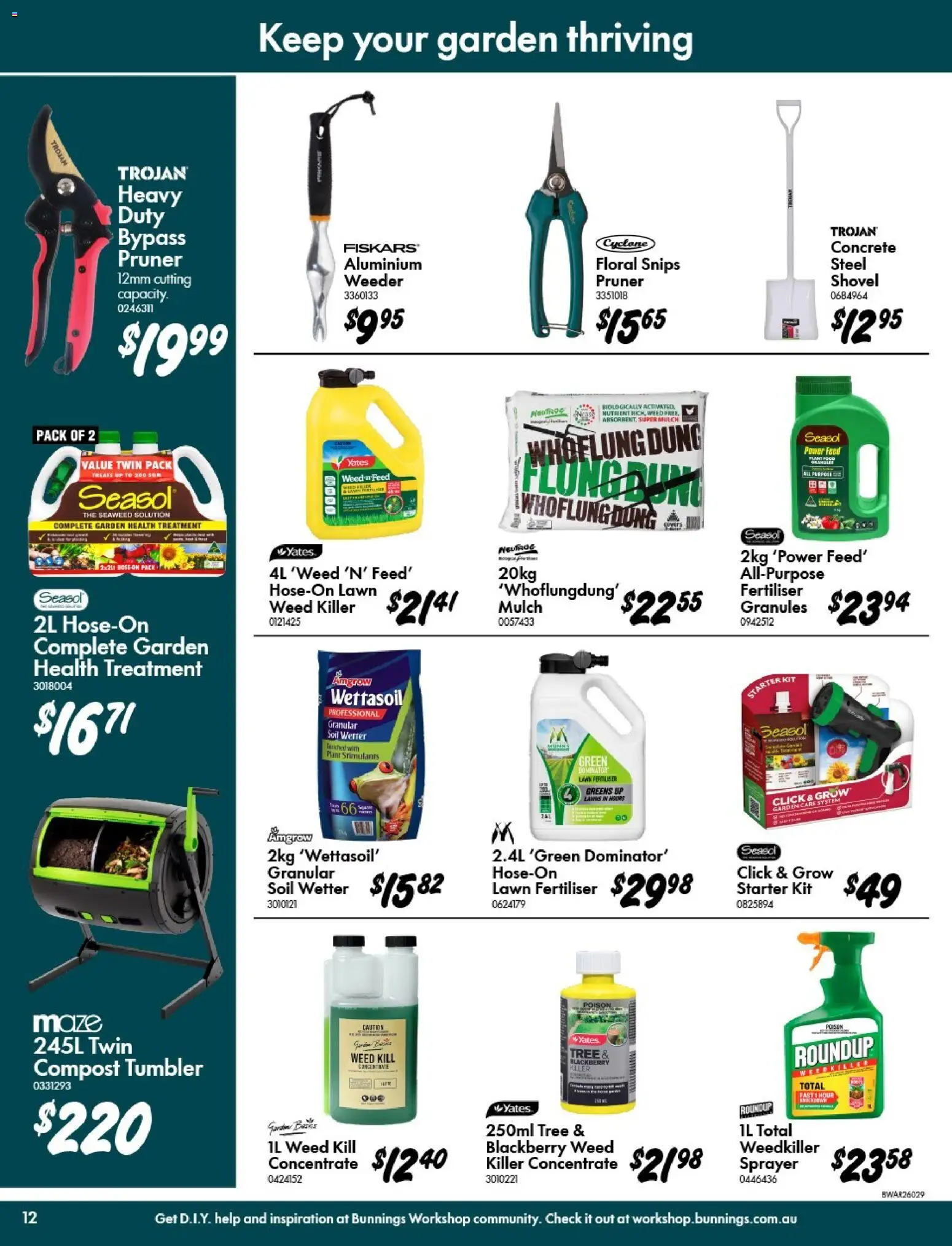 Bunnings Warehouse catalogue - valid from 07.01.2026 | Page: 12 | Products: Shovel, Compost, Weed, Soil