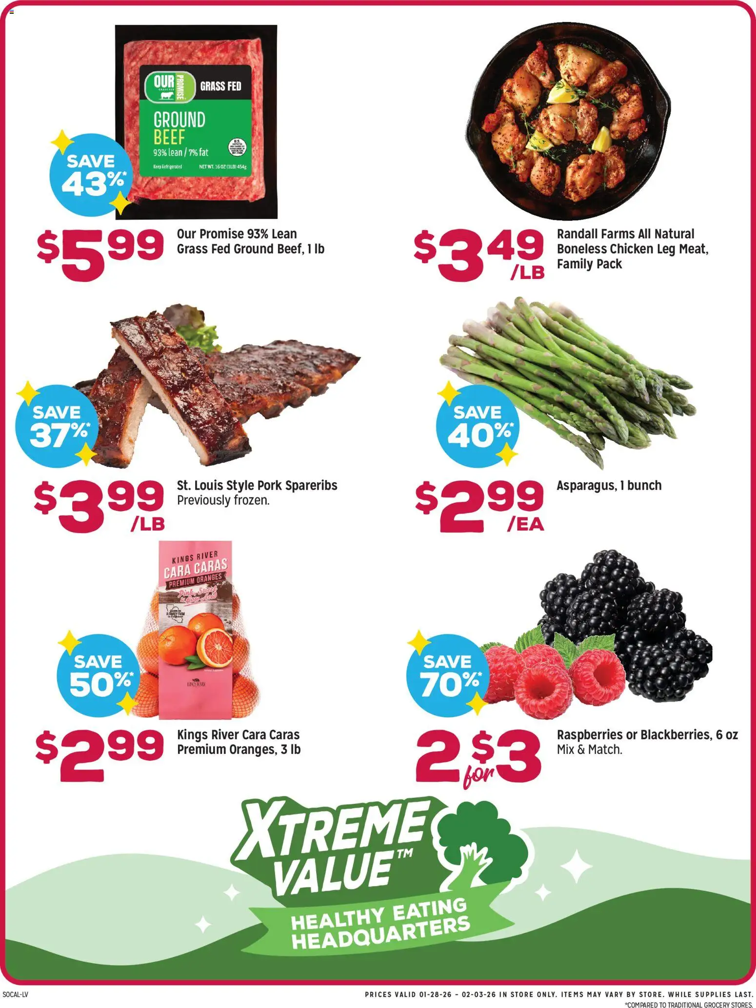 Grocery Outlet Weekly Ad - CA - valid from 28.01.2026 | Page: 2 | Products: Pork, Oranges, Beef