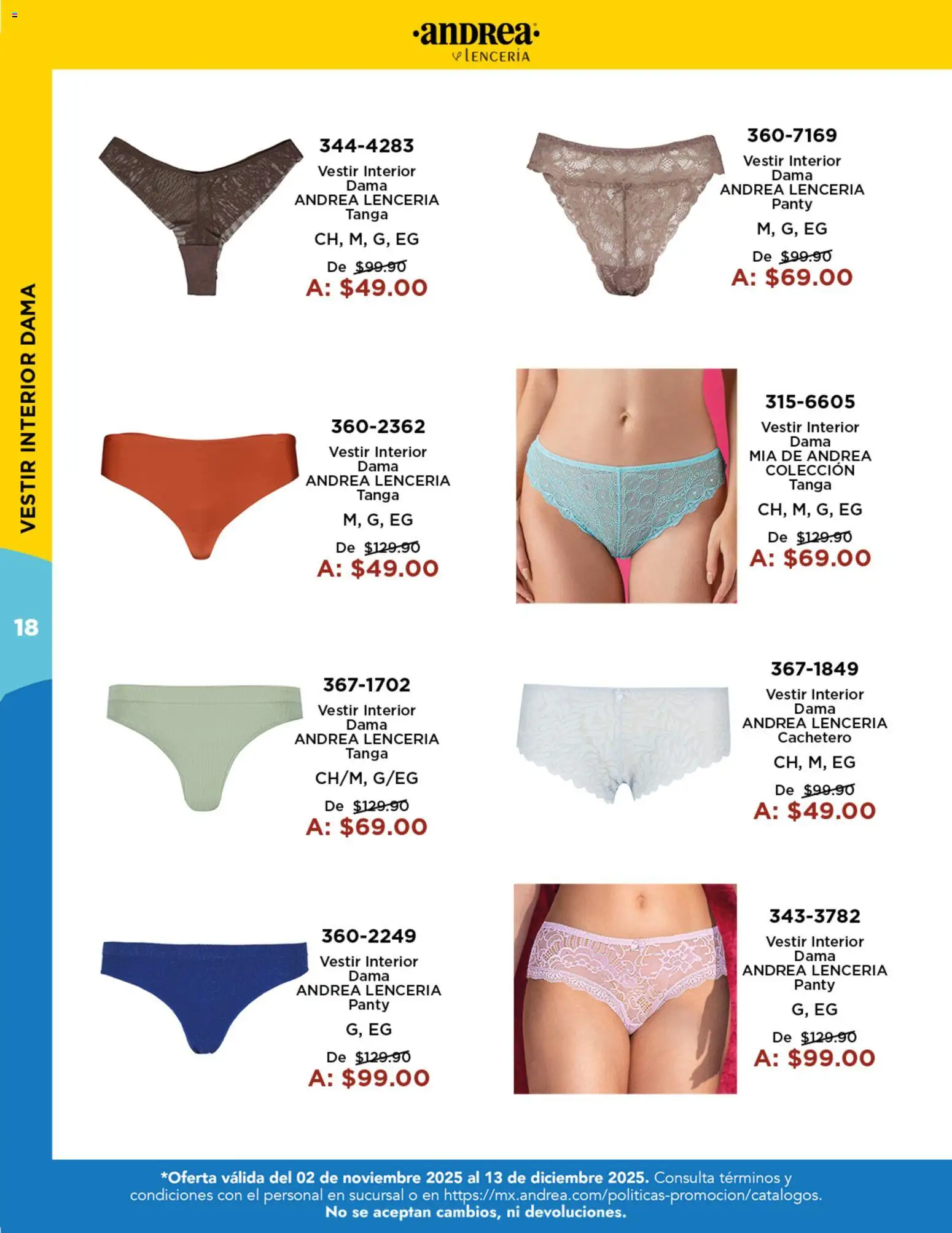Nuevas ofertas de Andrea válidas en toda la República Mexicana desde el 02.11.2025. ¡Encuentra las mejores ofertas en Andrea catálogo Precios Especiales! | Página: 18 | Productos: Lenceria, Cachetero