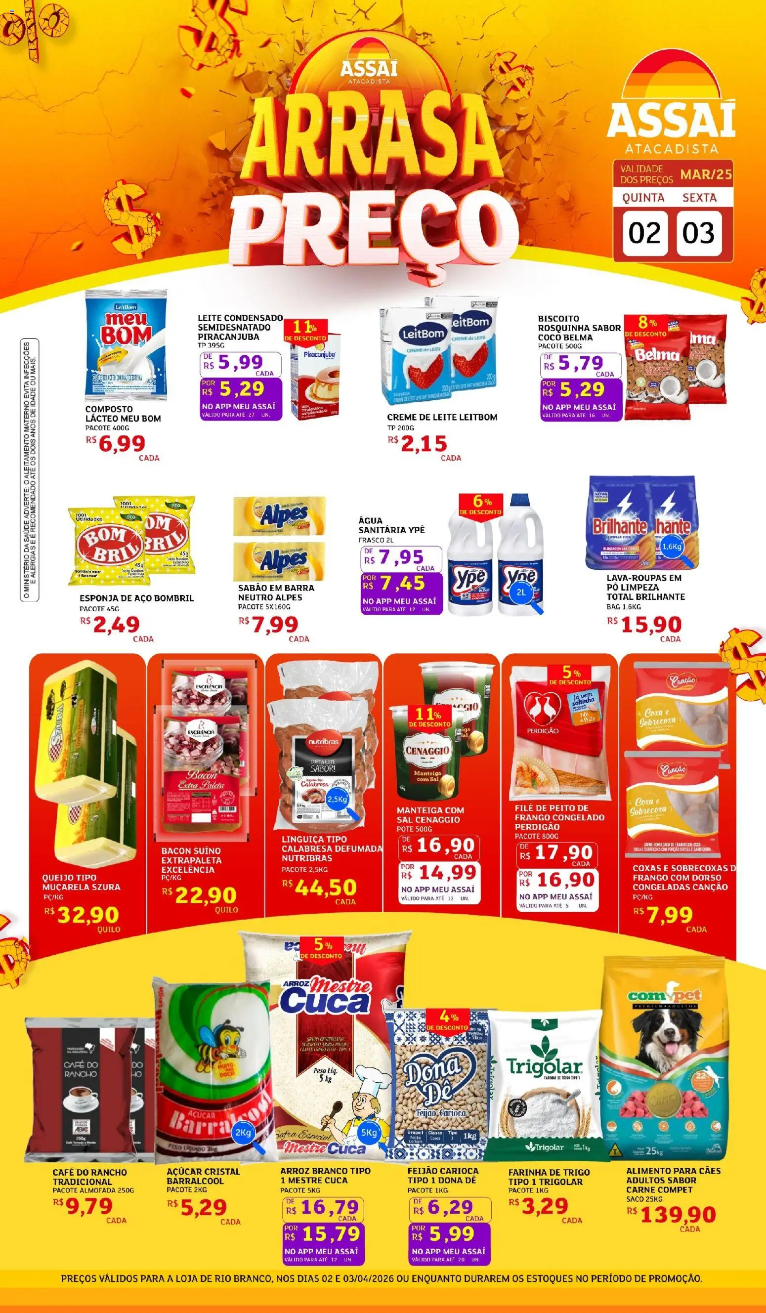 Assaí Atacadista Folheto - válido de 02.04.2026 | Página: 1 | Produtos: Feijão, Pó, Queijo, Água sanitária