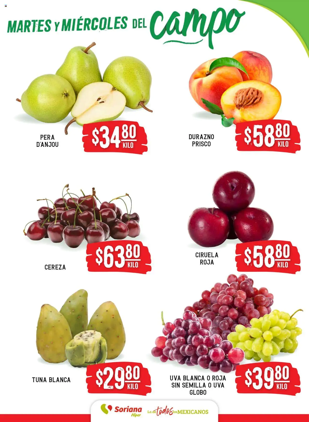 Nuevas ofertas de Soriana válidas en toda la República Mexicana desde el 12.08.2025. ¡Encuentra las mejores ofertas en Soriana folleto! | Página: 3 | Productos: Pera, Durazno, Uva