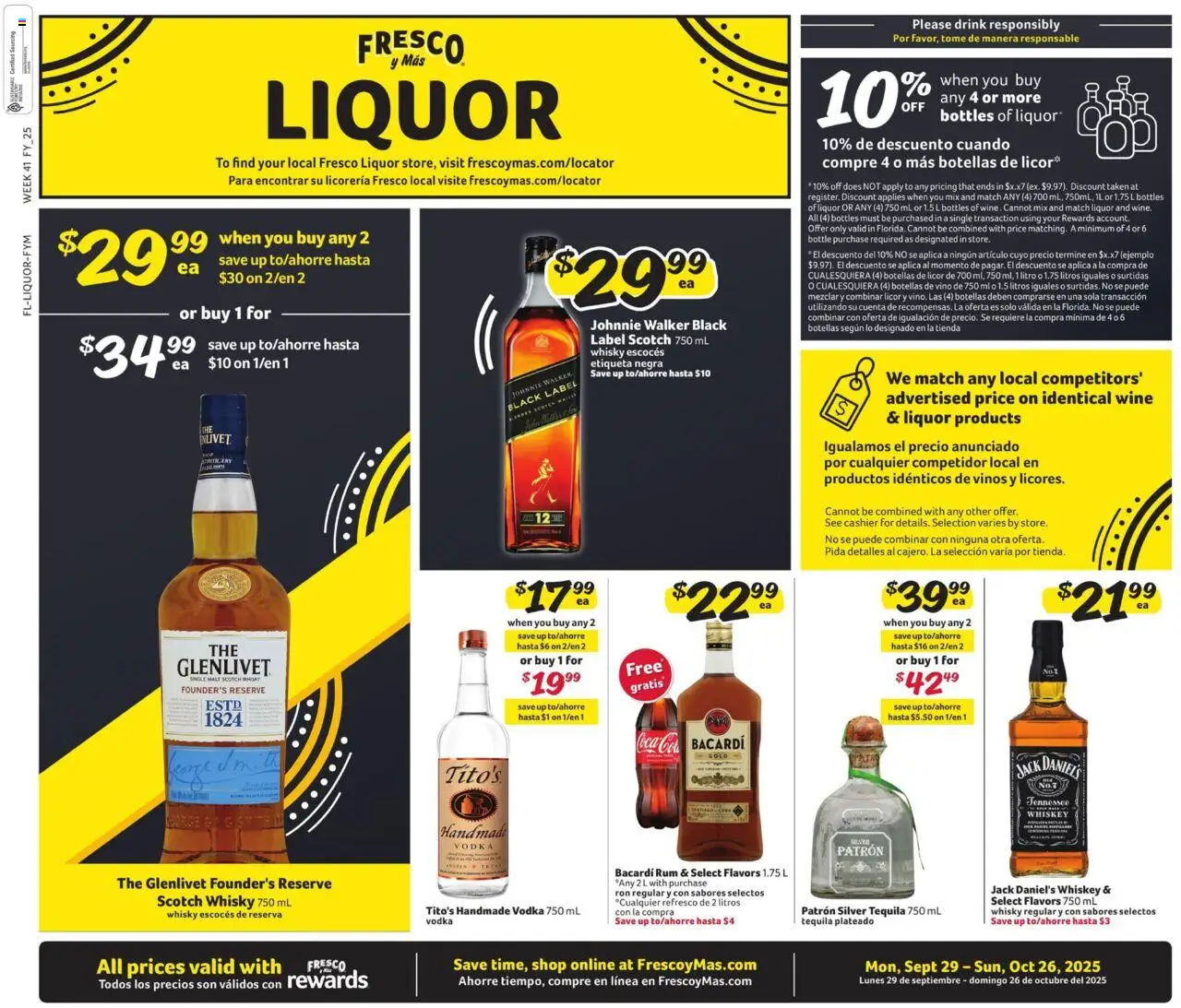 Fresco y Más Alcohol Flyer - valid from 29.09.2025 | Page: 1 | Products: Wine, Vodka, Whiskey
