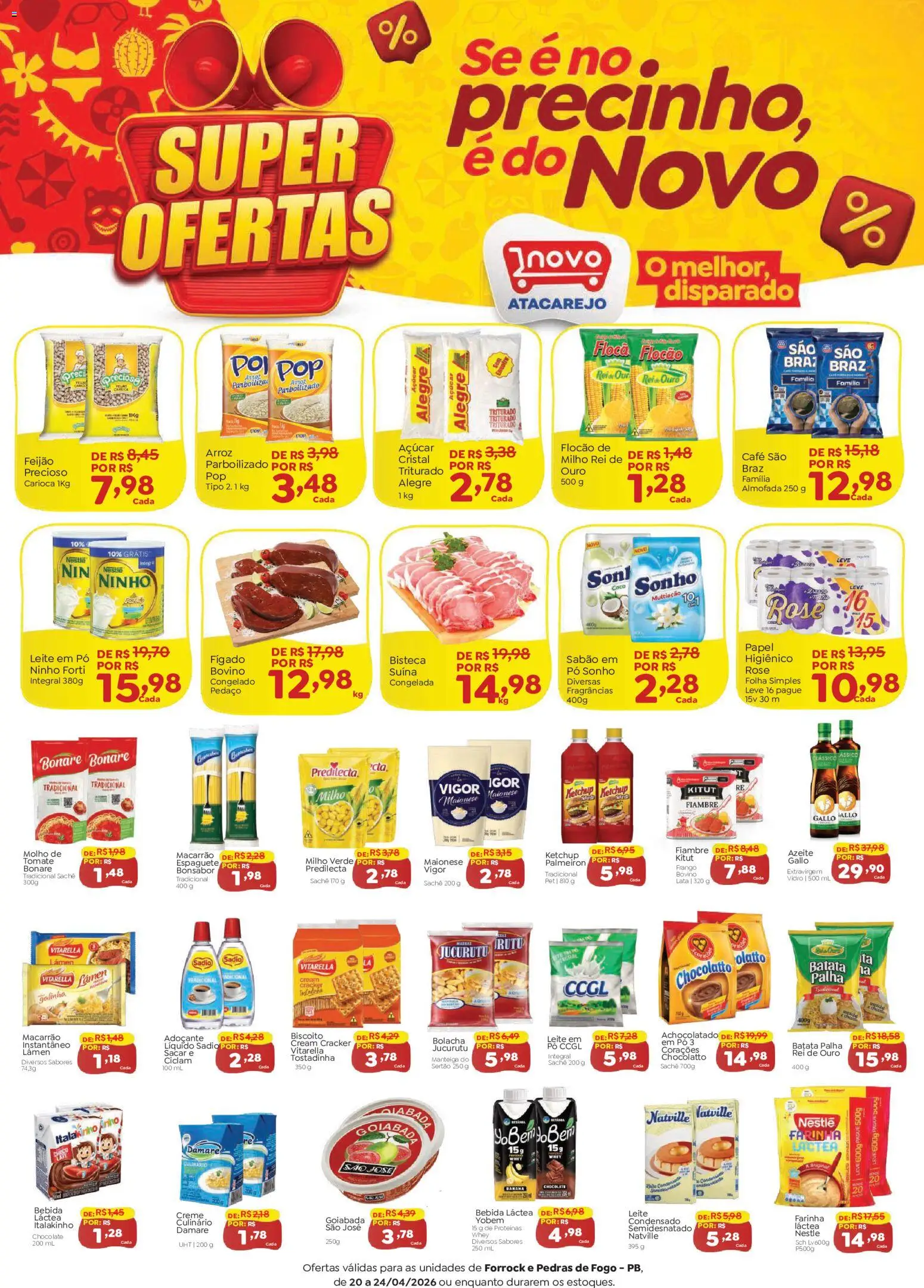 Novo Atacarejo Folheto - válido de 20.04.2026 | Página: 1 | Produtos: Espaguete, Chocolate, Arroz, Bebida