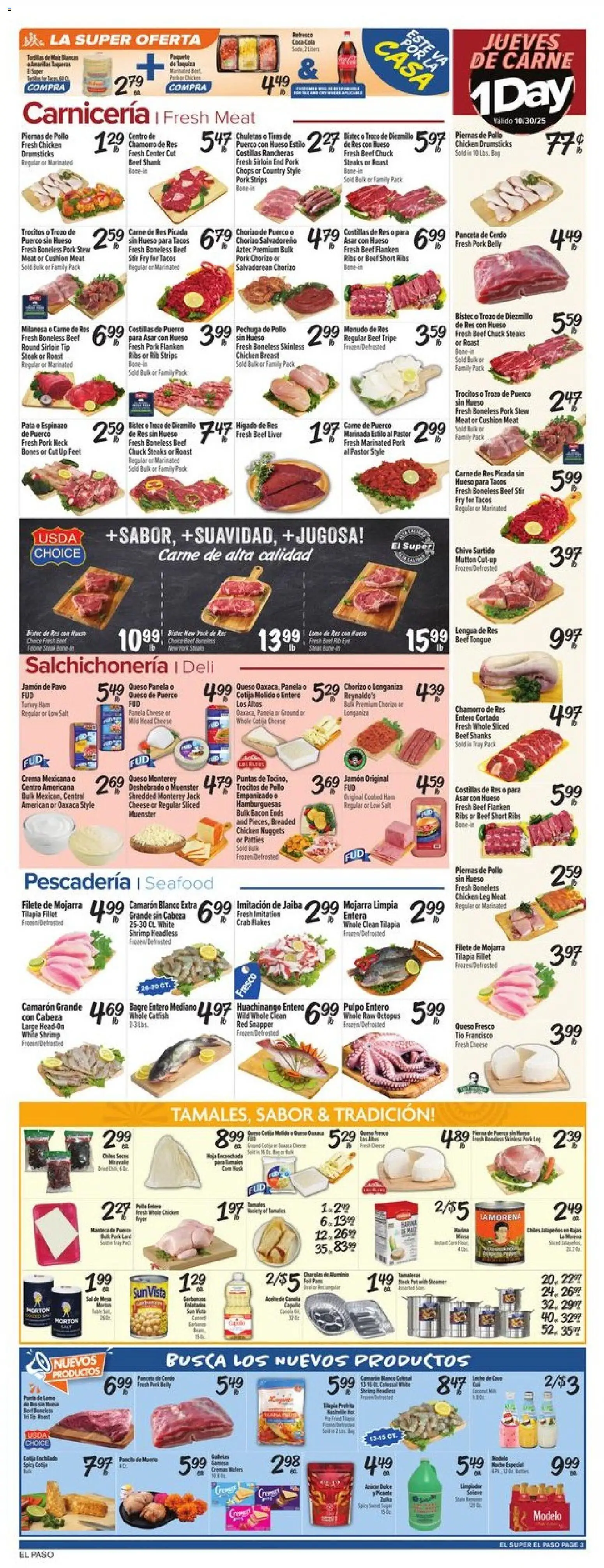El Super Weekly Ad - TX - valid from 29.10.2025 | Page: 3 | Products: Cheese, Pork, Beef, Flakes